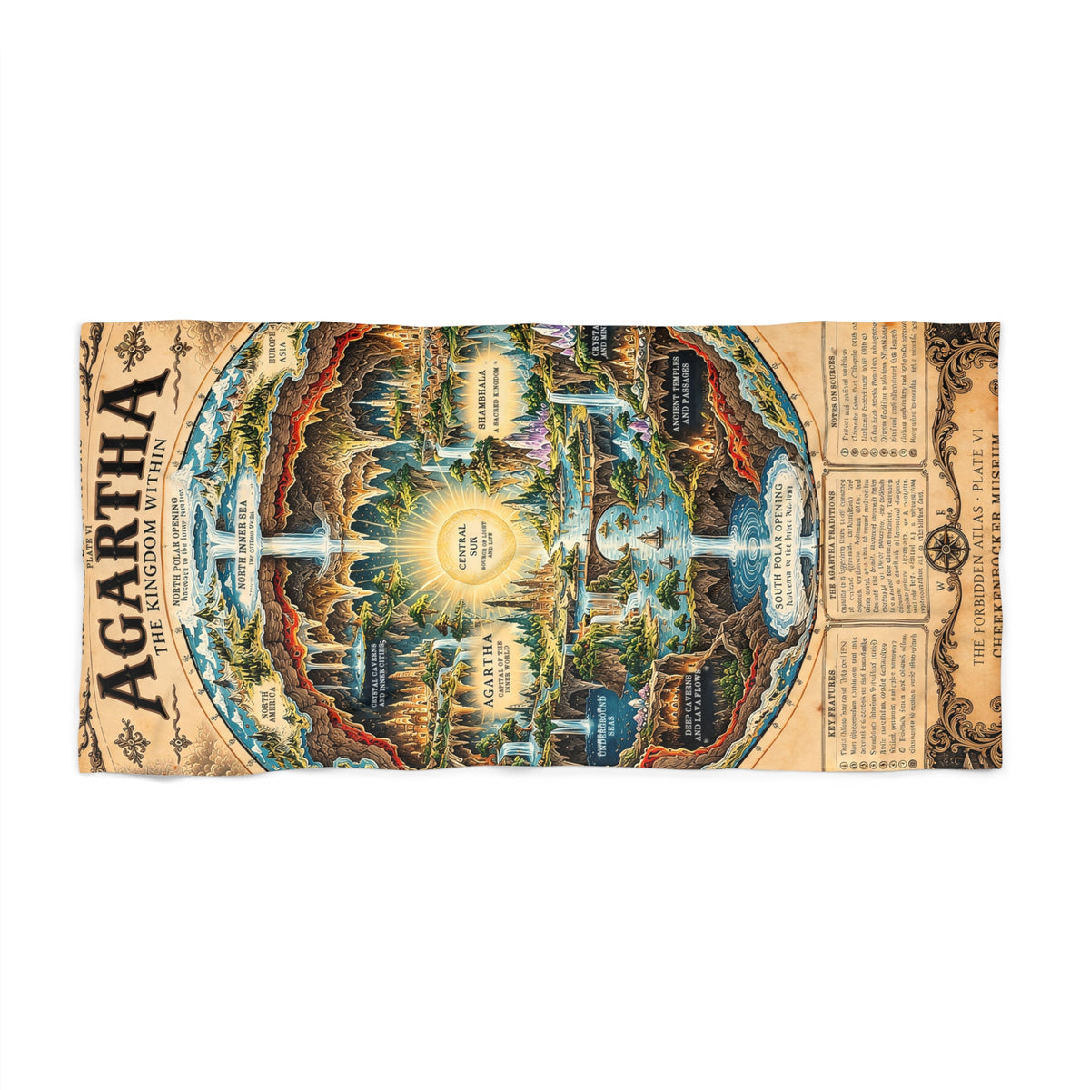Agartha, The Forbidden Atlas Plate VI | Beach Towel