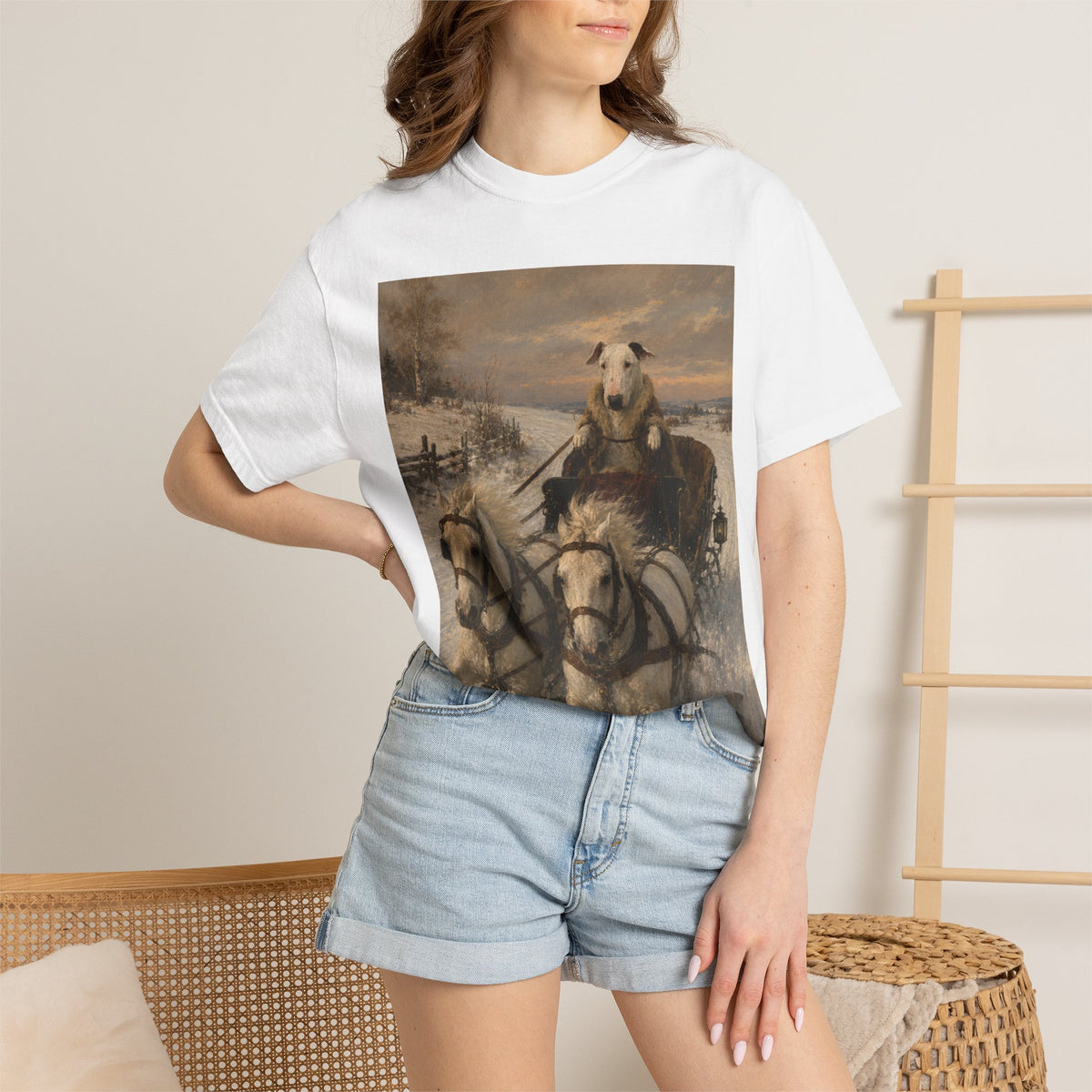 Bull Terrier Sleigh Ride — after Alfred Wierusz-Kowalski, c.1890 | Garment-Dyed Tee