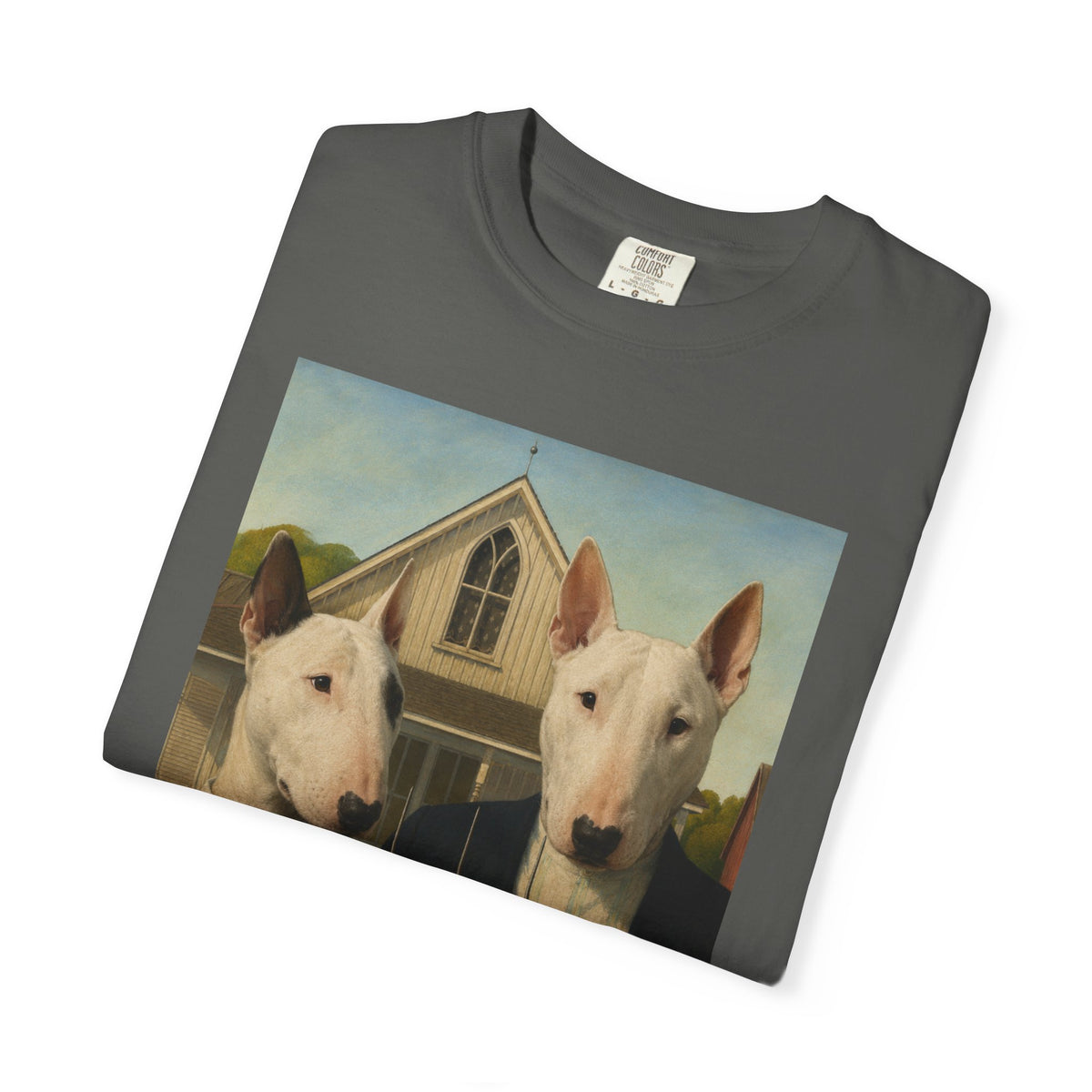 Bull Terrier American Gothic — after Grant Wood, 1930 | Garment-Dyed Tee