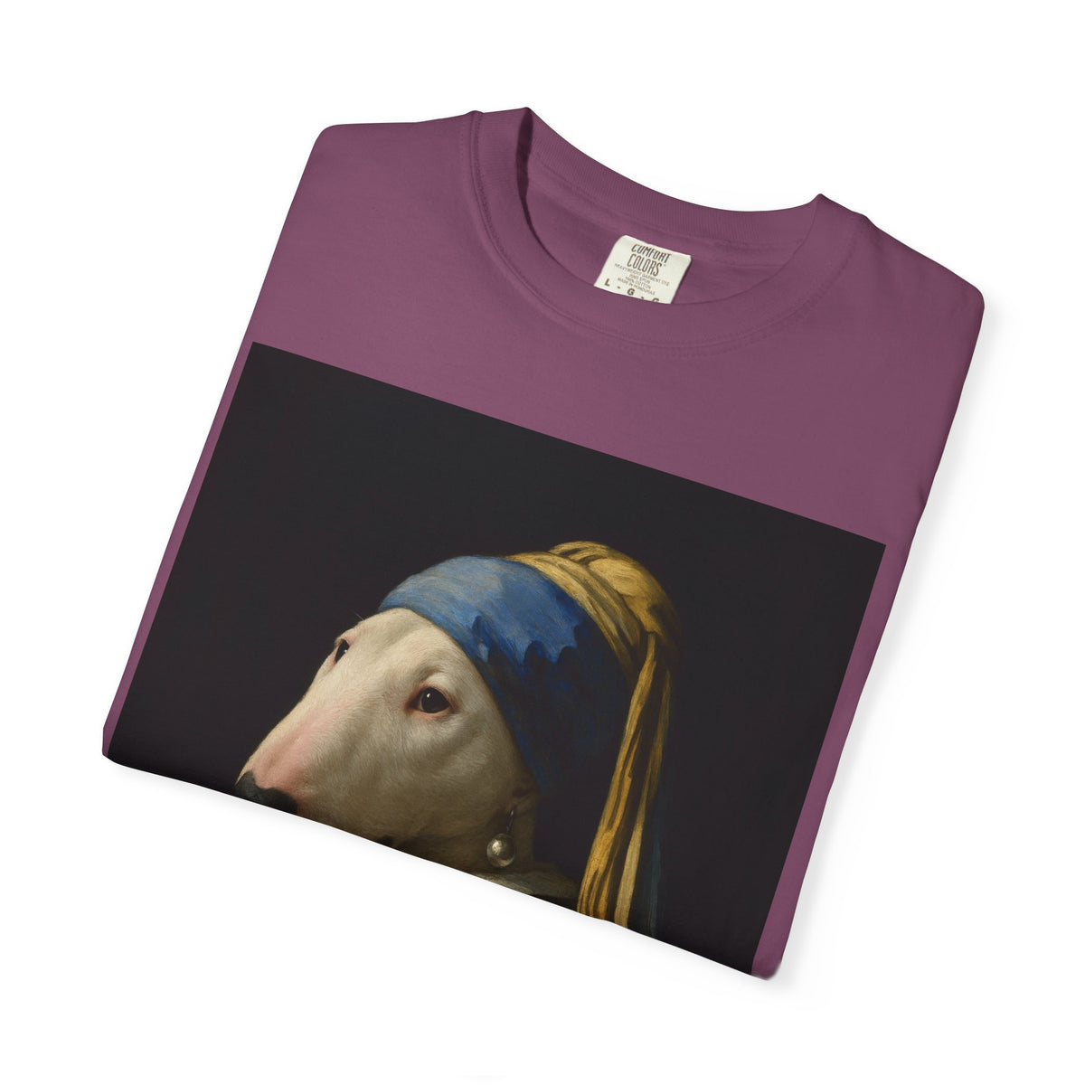 Bull Terrier Girl with a Pearl Earring — after Johannes Vermeer, c.1665 | Garment-Dyed Tee