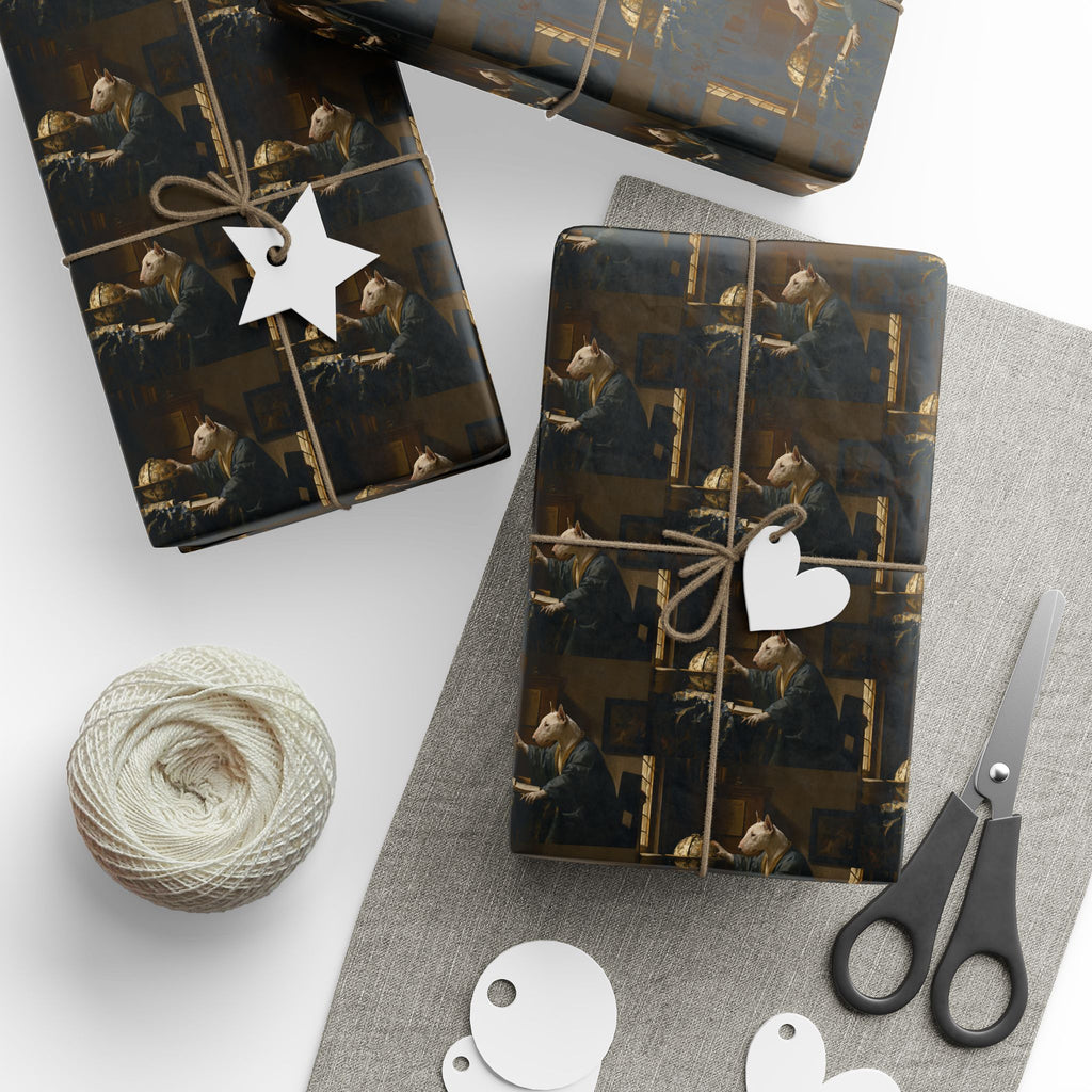 Bull Terrier The Astronomer — after Johannes Vermeer, 1668 | Wrapping Paper