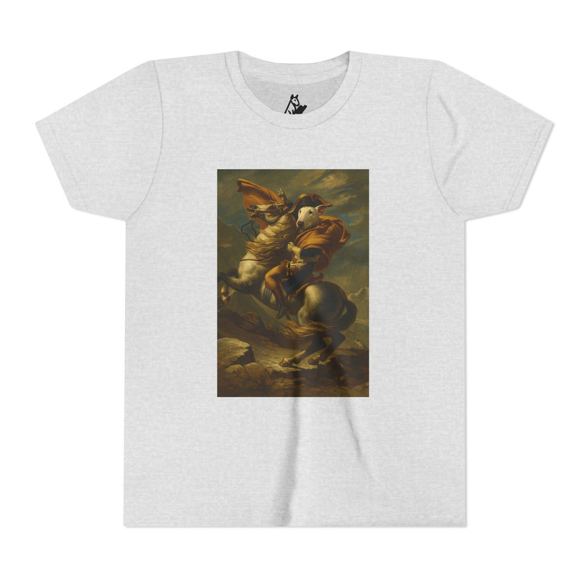 Bull Terrier Napoleon Crossing the Alps — after Jacques-Louis David, 1801 | Youth Tee