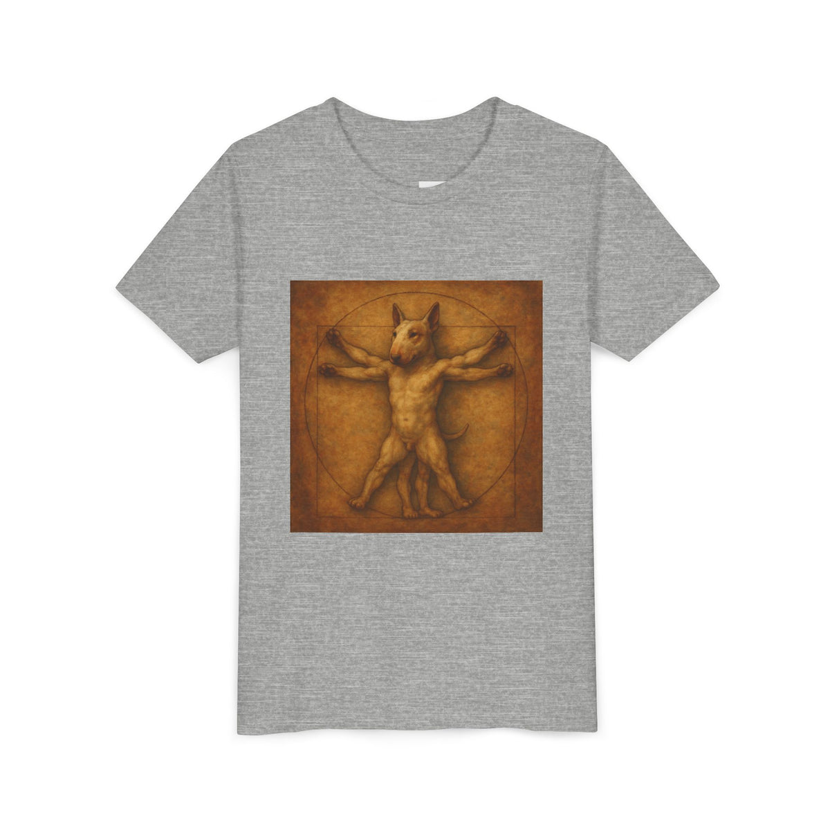 Bull Terrier Vitruvian Man — after Leonardo da Vinci, c.1490 | Youth Tee