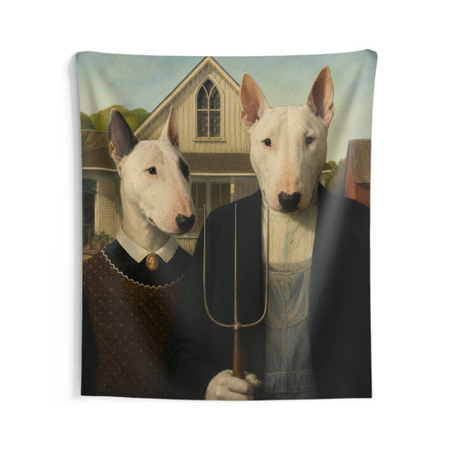 Bull Terrier American Gothic — after Grant Wood, 1930 | Tapestry