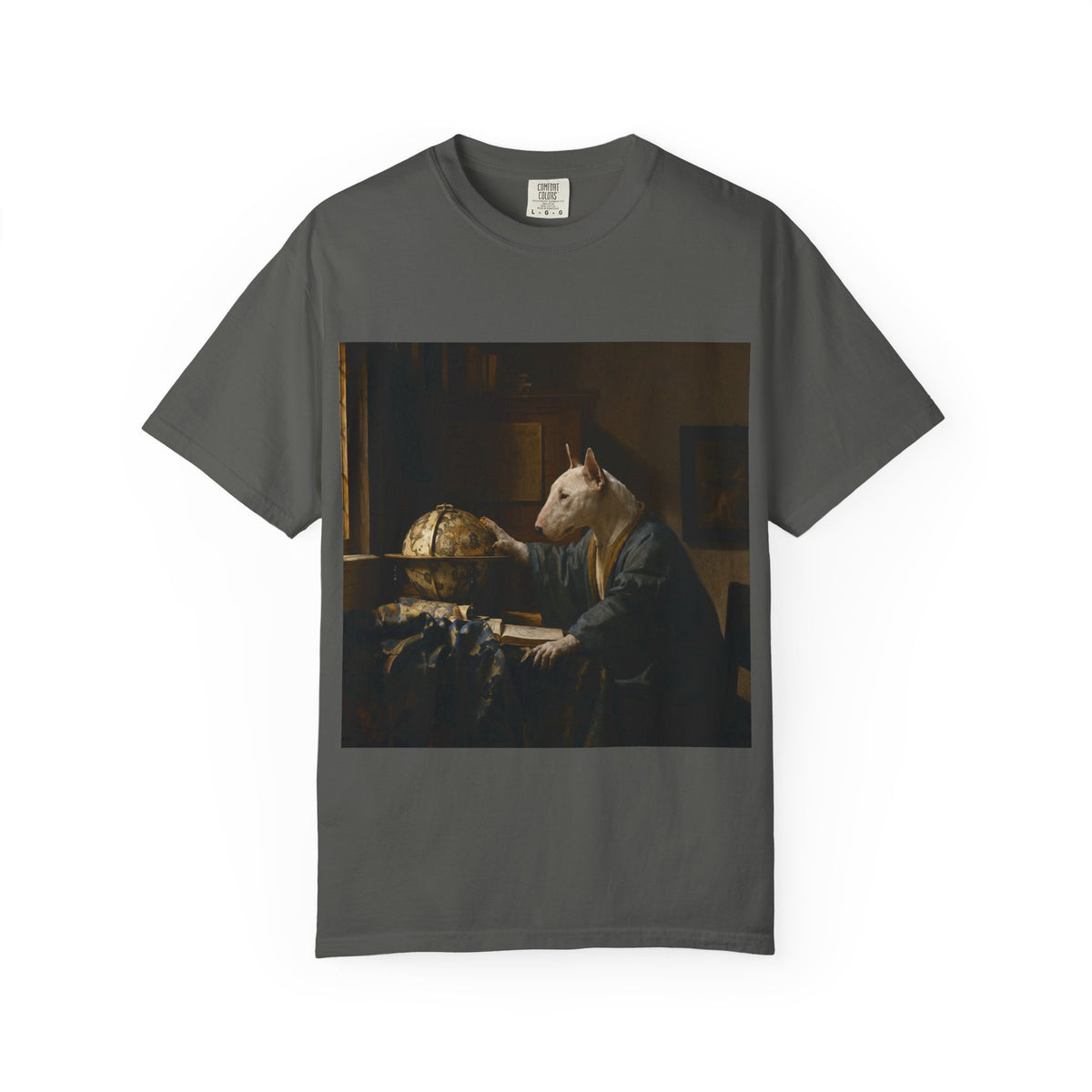 Bull Terrier The Astronomer — after Johannes Vermeer, 1668 | Garment-Dyed Tee