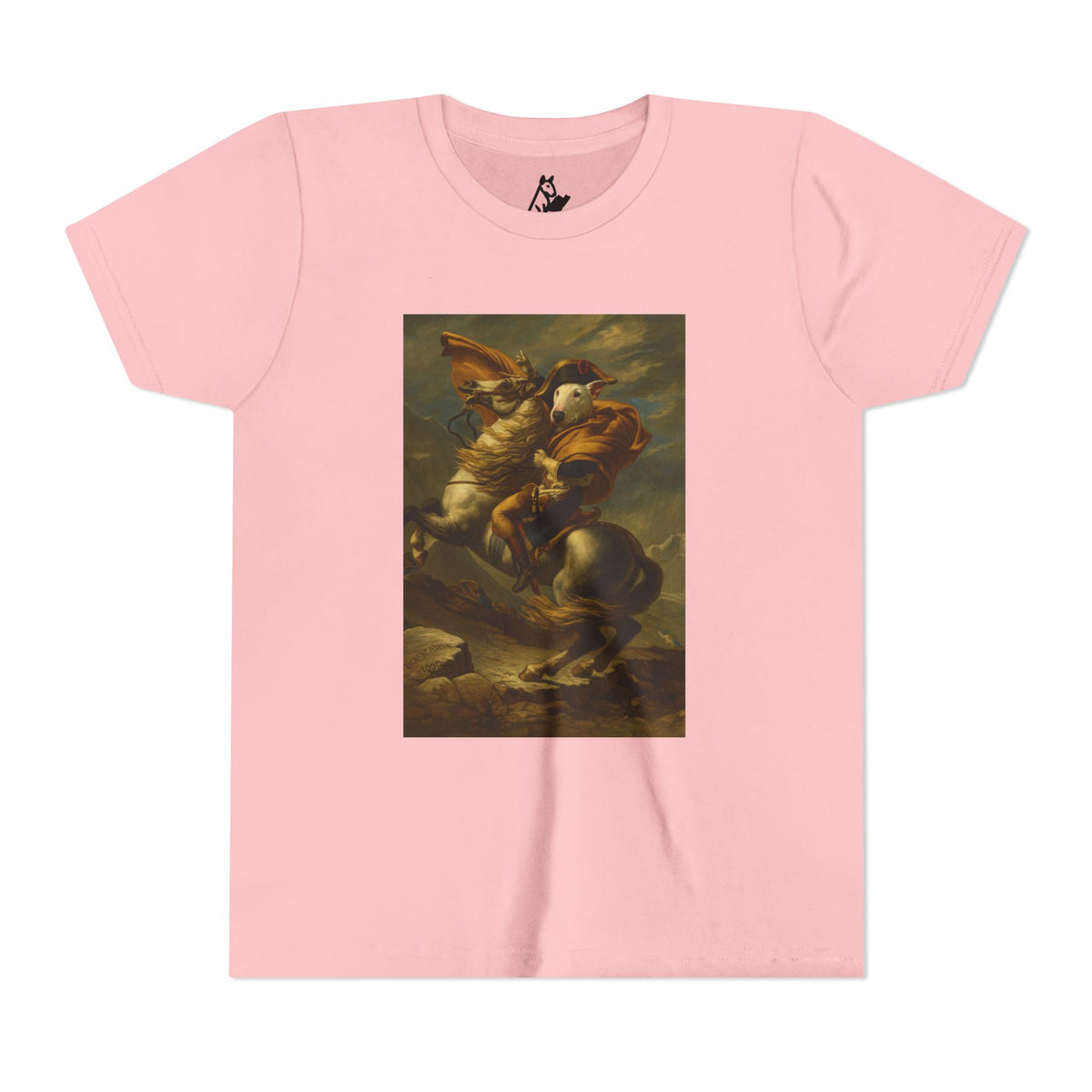Bull Terrier Napoleon Crossing the Alps — after Jacques-Louis David, 1801 | Youth Tee