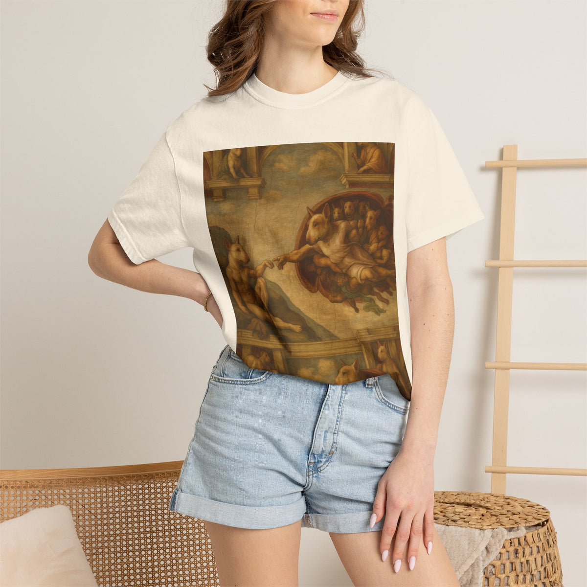 Bull Terrier The Creation of Adam — after Michelangelo, 1512 | Garment-Dyed Tee