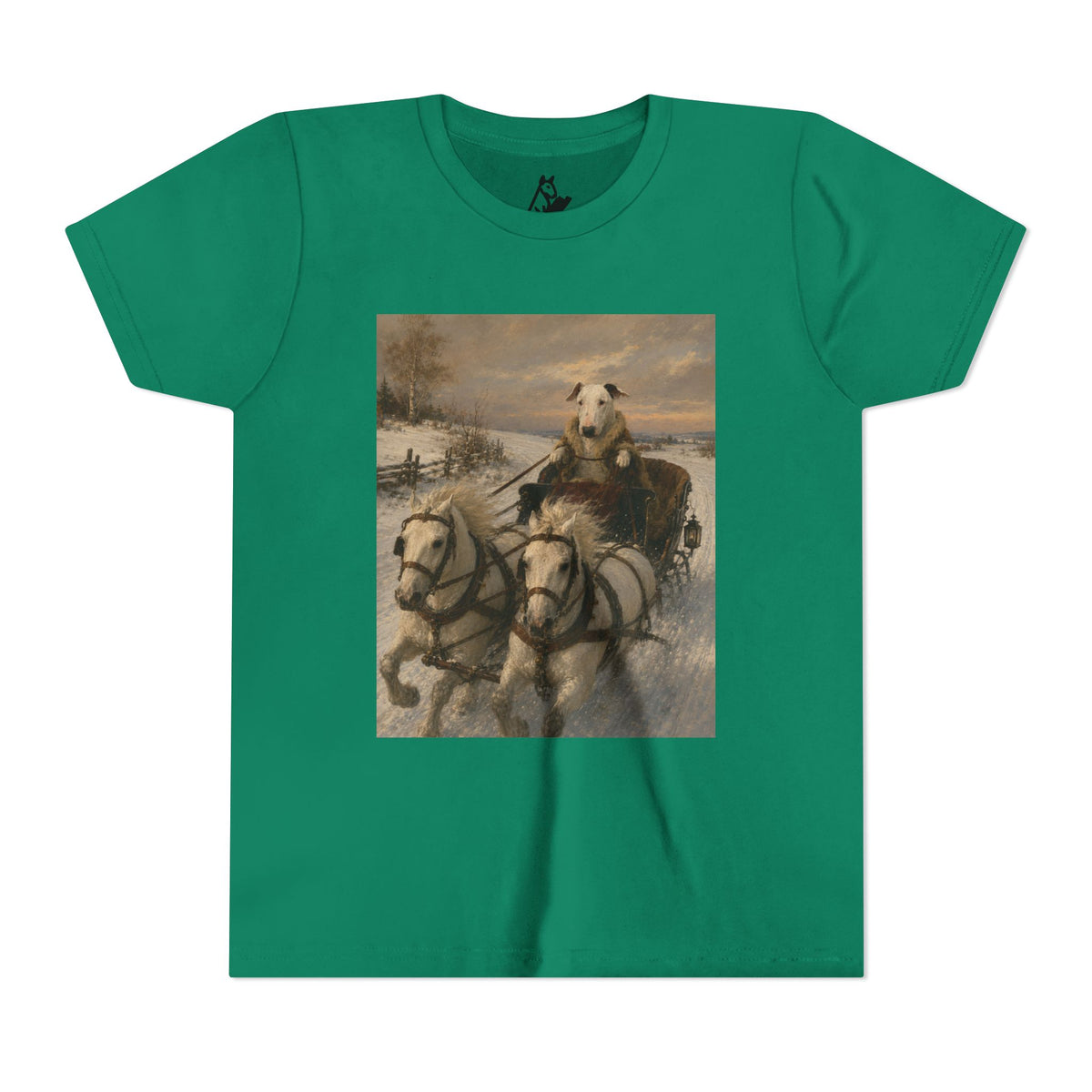 Bull Terrier Sleigh Ride — after Alfred Wierusz-Kowalski, c.1890 | Youth Tee