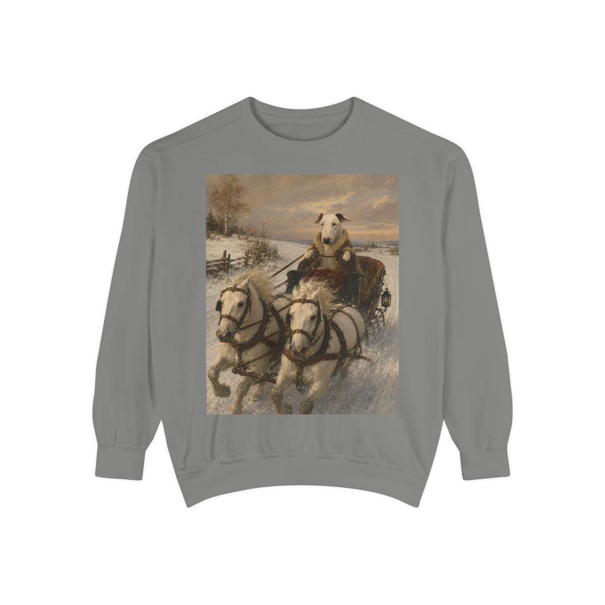 Bull Terrier Sleigh Ride — after Alfred Wierusz-Kowalski, c.1890 | Crewneck