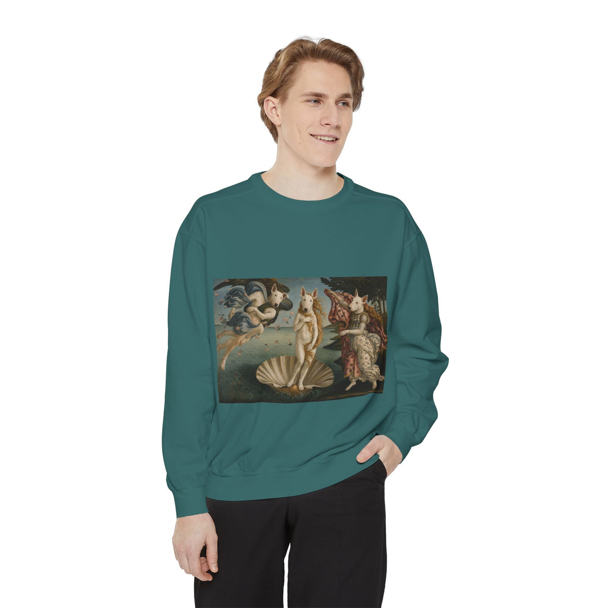 Bull Terrier The Birth of Venus — after Sandro Botticelli, c.1485 | Crewneck