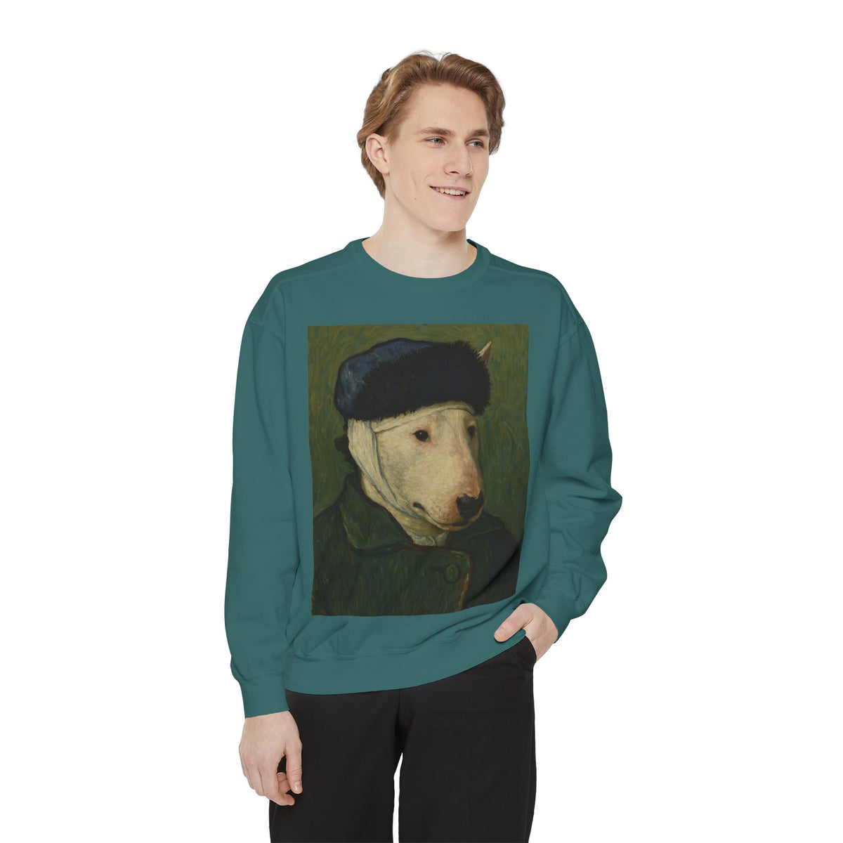 Bull Terrier Self-Portrait with Bandaged Ear — after Vincent van Gogh, 1889 | Crewneck