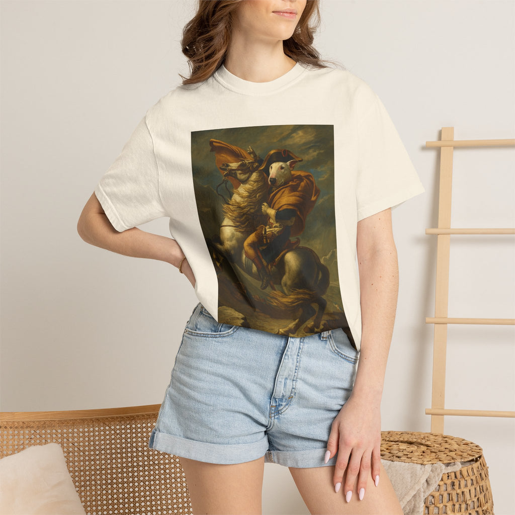 Bull Terrier Napoleon Crossing the Alps — after Jacques-Louis David, 1801 | Garment-Dyed Tee