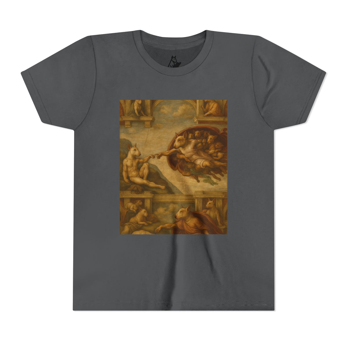 Bull Terrier The Creation of Adam — after Michelangelo, 1512 | Youth Tee