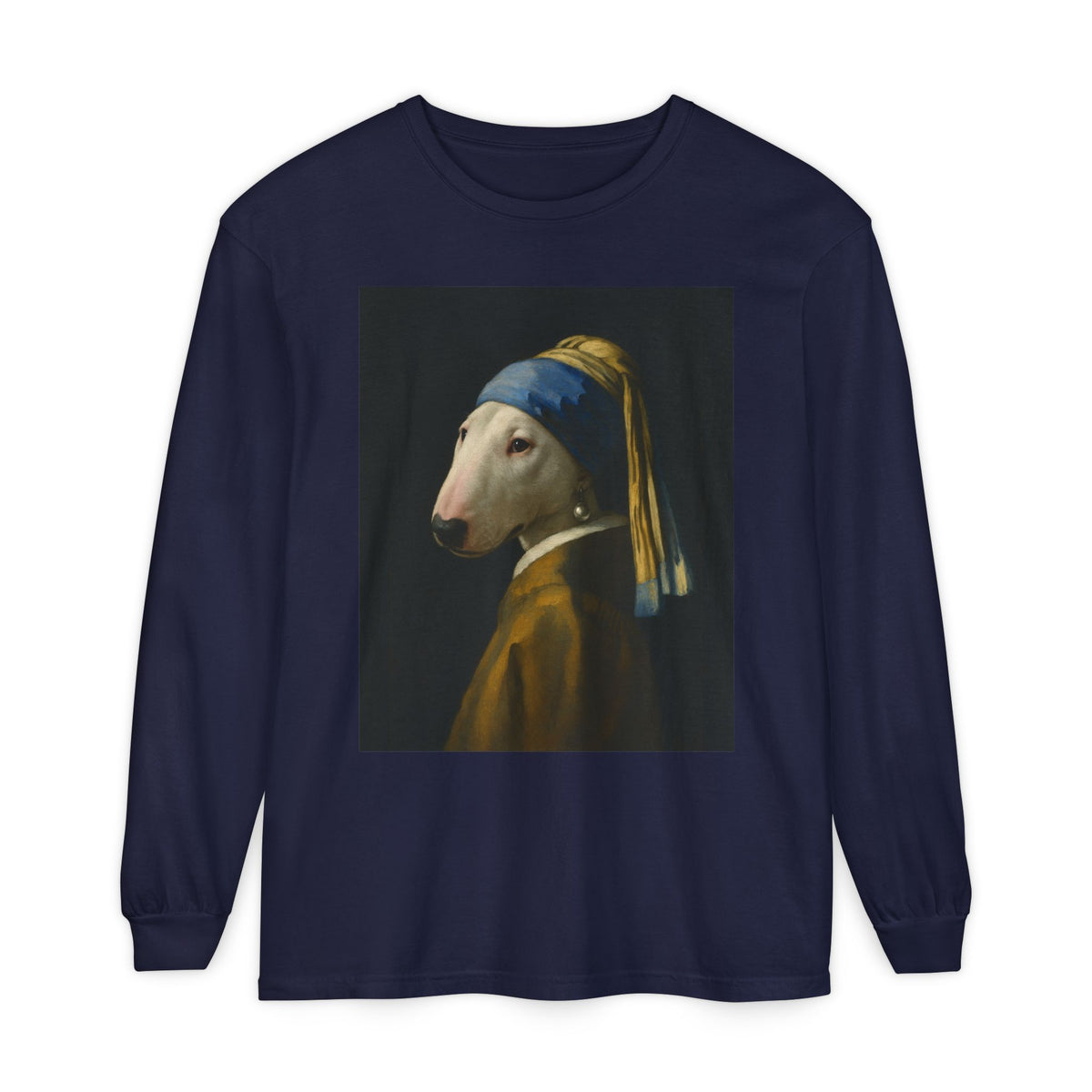 Bull Terrier Girl with a Pearl Earring — after Johannes Vermeer, c.1665 | Long Sleeve