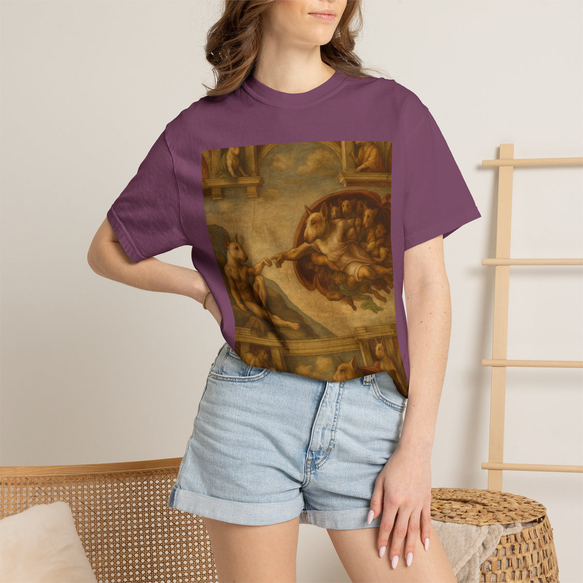 Bull Terrier The Creation of Adam — after Michelangelo, 1512 | Garment-Dyed Tee