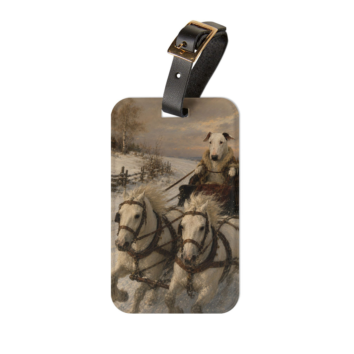 Bull Terrier Sleigh Ride — after Alfred Wierusz-Kowalski, c.1890 | Luggage Tag