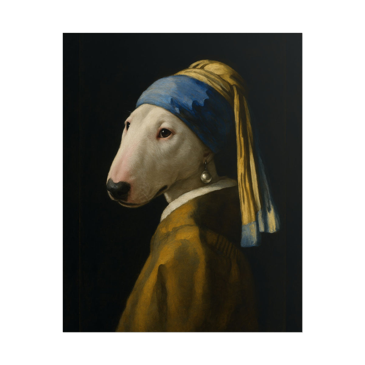 Bull Terrier Girl With A Pearl Earring — after Johannes Vermeer, c.1665 | Print