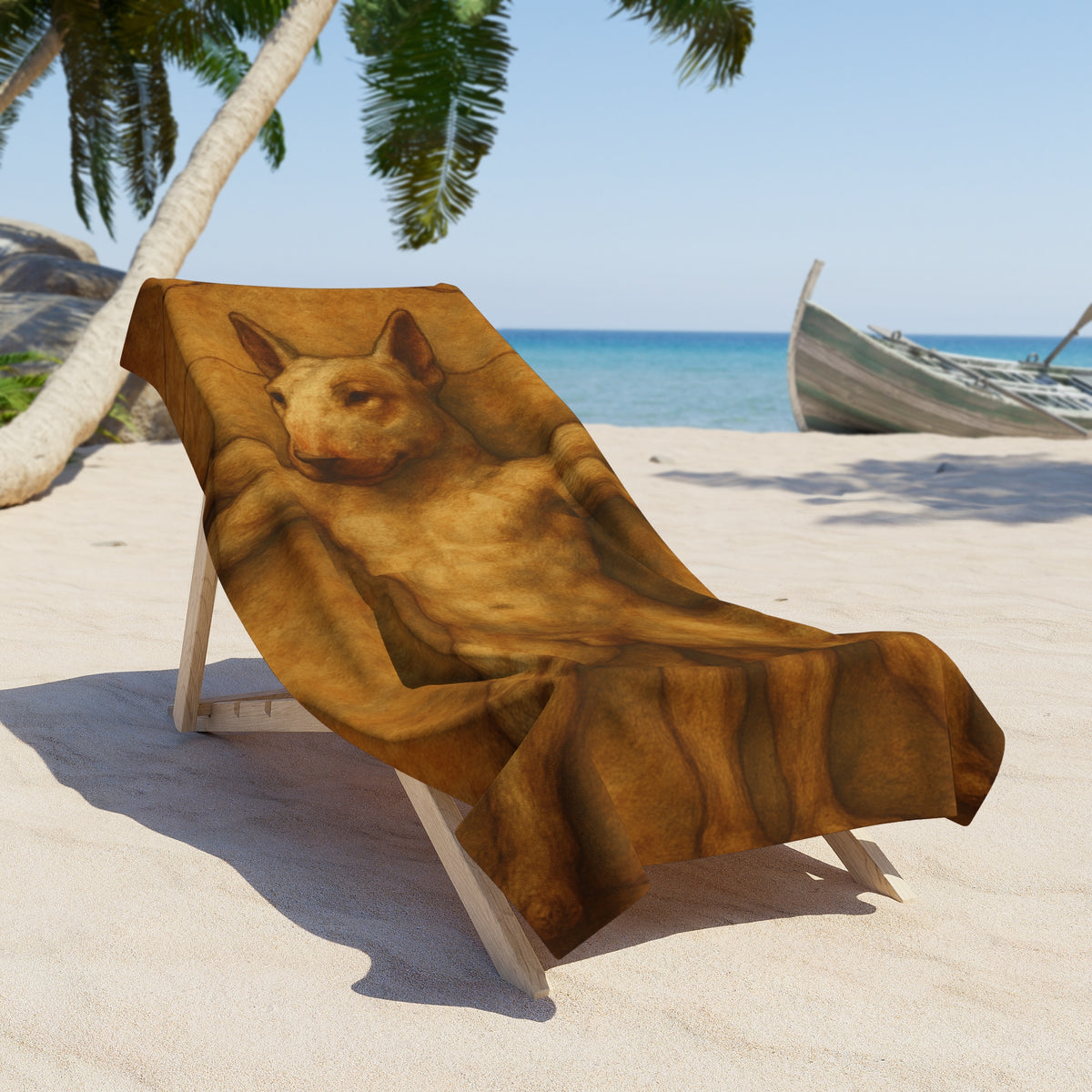Bull Terrier Vitruvian Man — after Leonardo da Vinci, c.1490 | Beach Towel