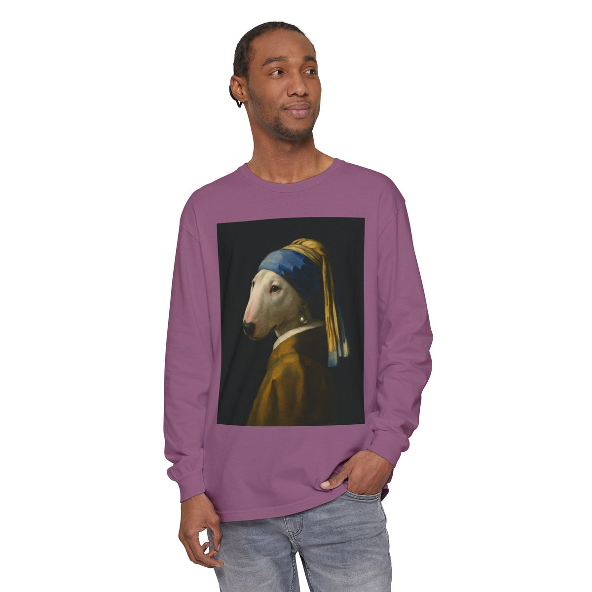 Bull Terrier Girl with a Pearl Earring — after Johannes Vermeer, c.1665 | Long Sleeve