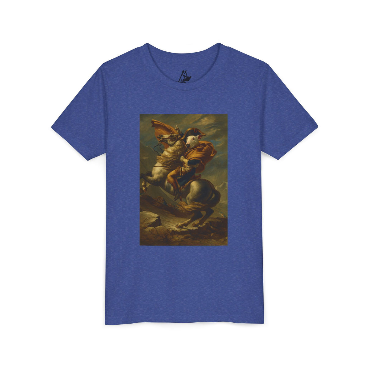 Bull Terrier Napoleon Crossing the Alps — after Jacques-Louis David, 1801 | Youth Tee
