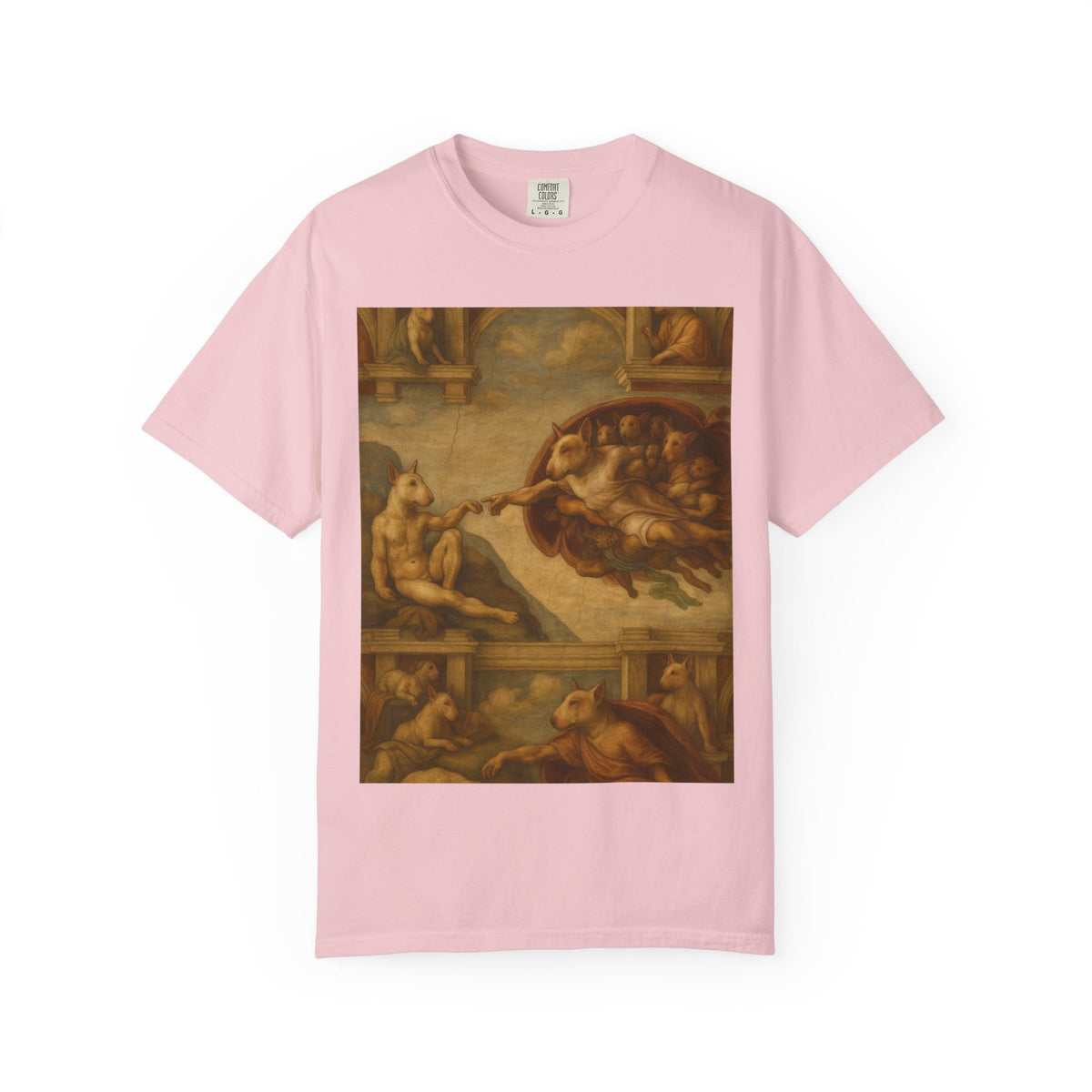 Bull Terrier The Creation of Adam — after Michelangelo, 1512 | Garment-Dyed Tee
