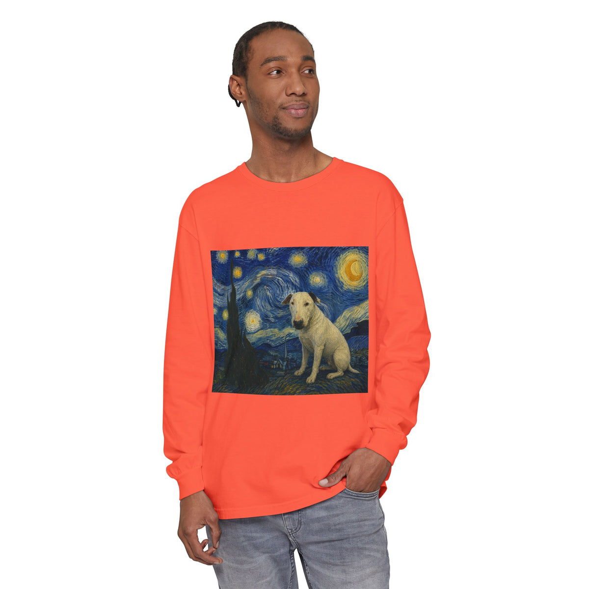 Bull Terrier The Starry Night — after Vincent van Gogh, 1889 | Long Sleeve