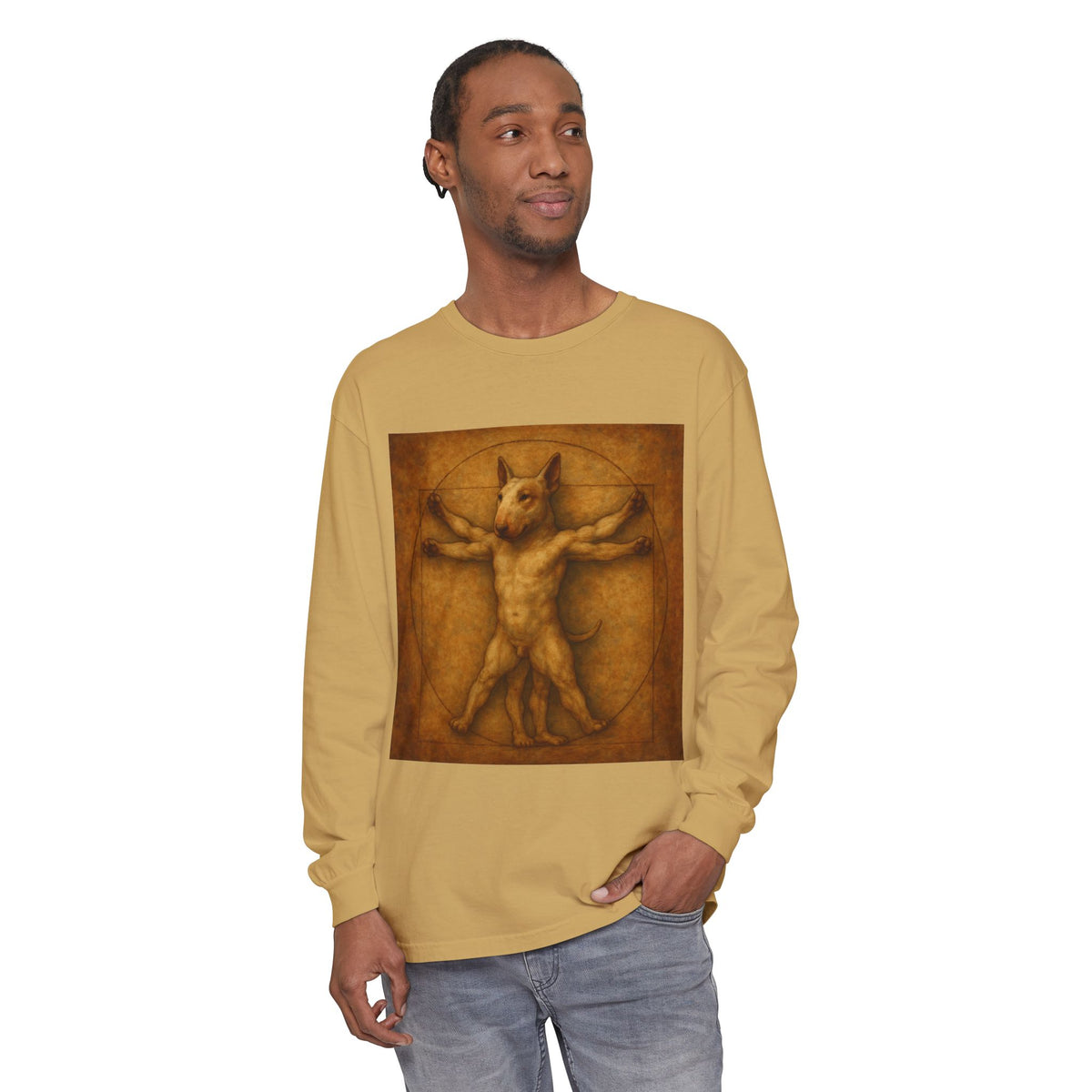 Bull Terrier Vitruvian Man — after Leonardo da Vinci, c.1490 | Long Sleeve