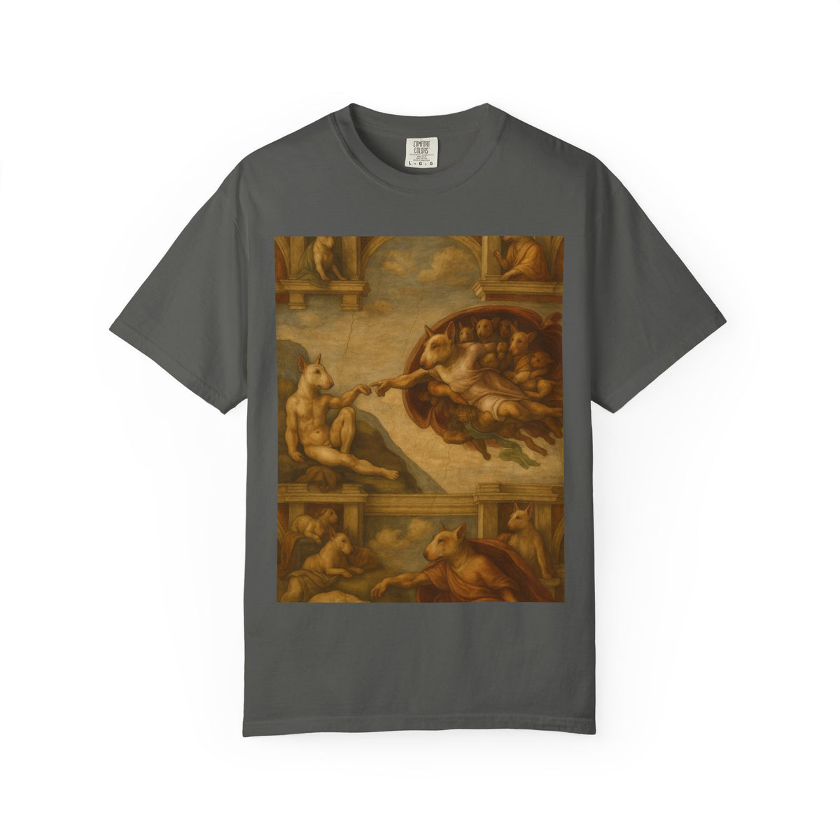 Bull Terrier The Creation of Adam — after Michelangelo, 1512 | Garment-Dyed Tee