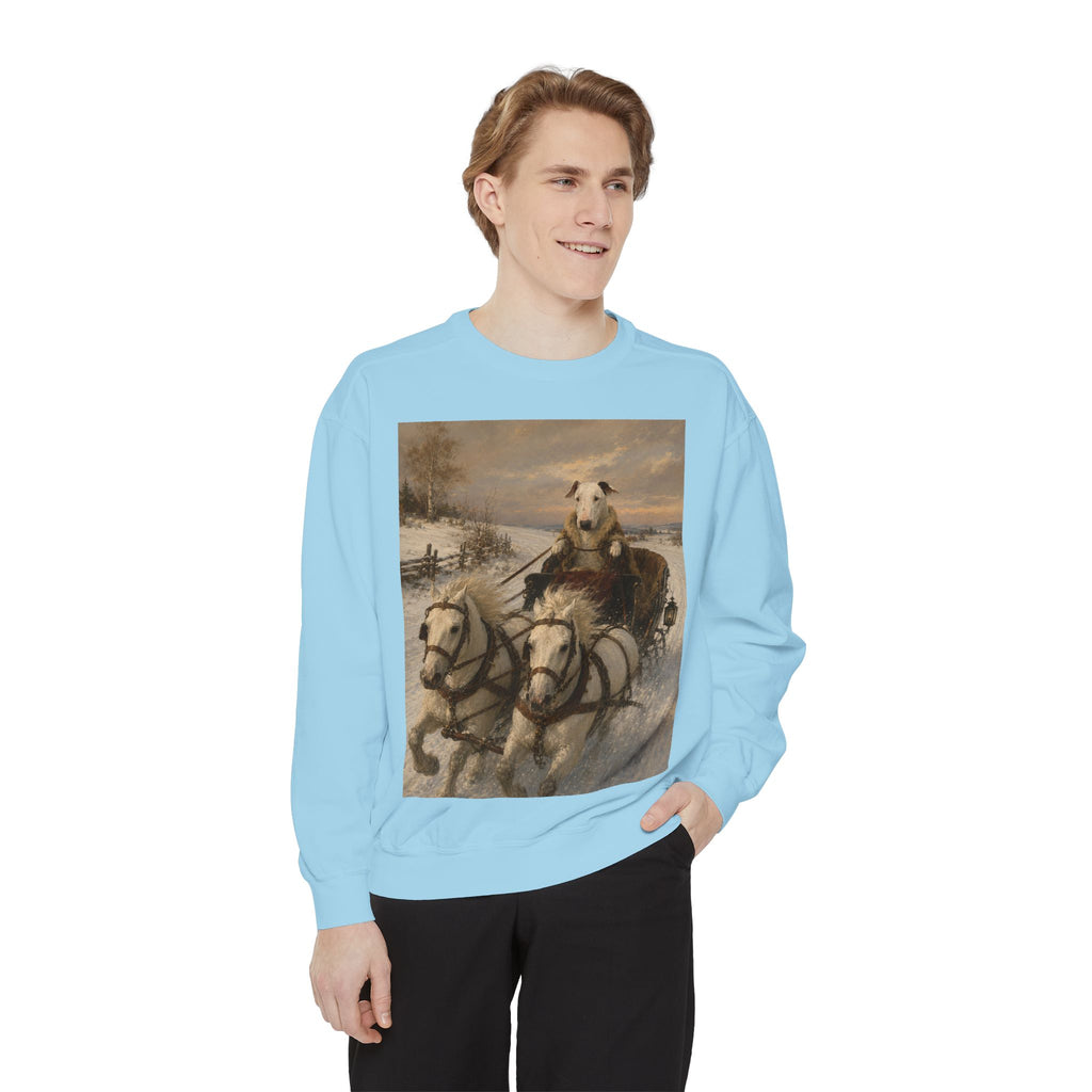 Bull Terrier Sleigh Ride — after Alfred Wierusz-Kowalski, c.1890 | Crewneck