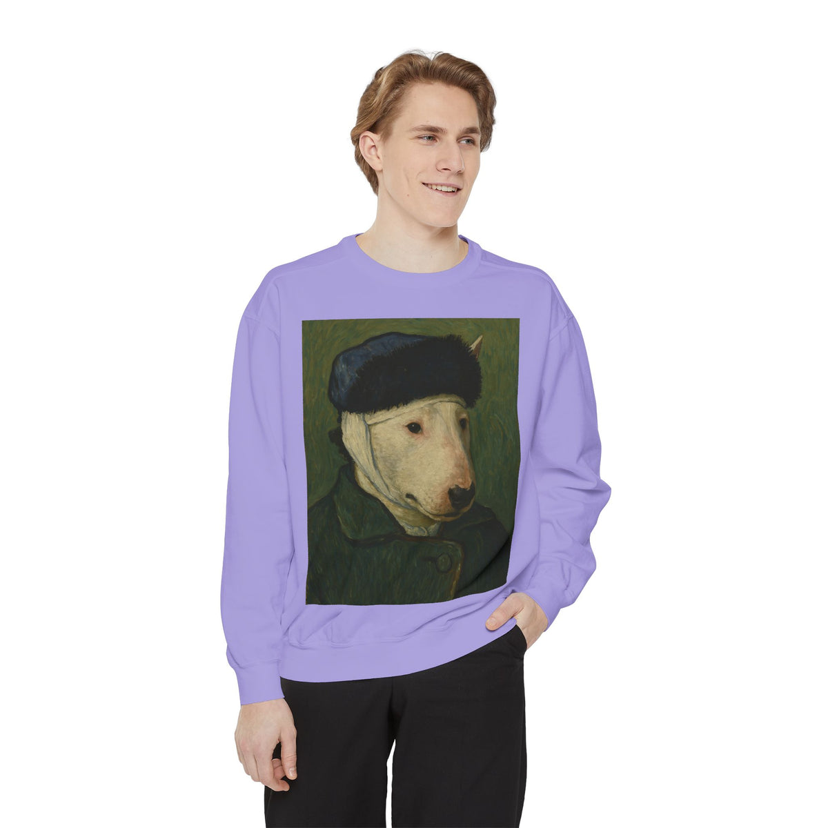 Bull Terrier Self-Portrait with Bandaged Ear — after Vincent van Gogh, 1889 | Crewneck