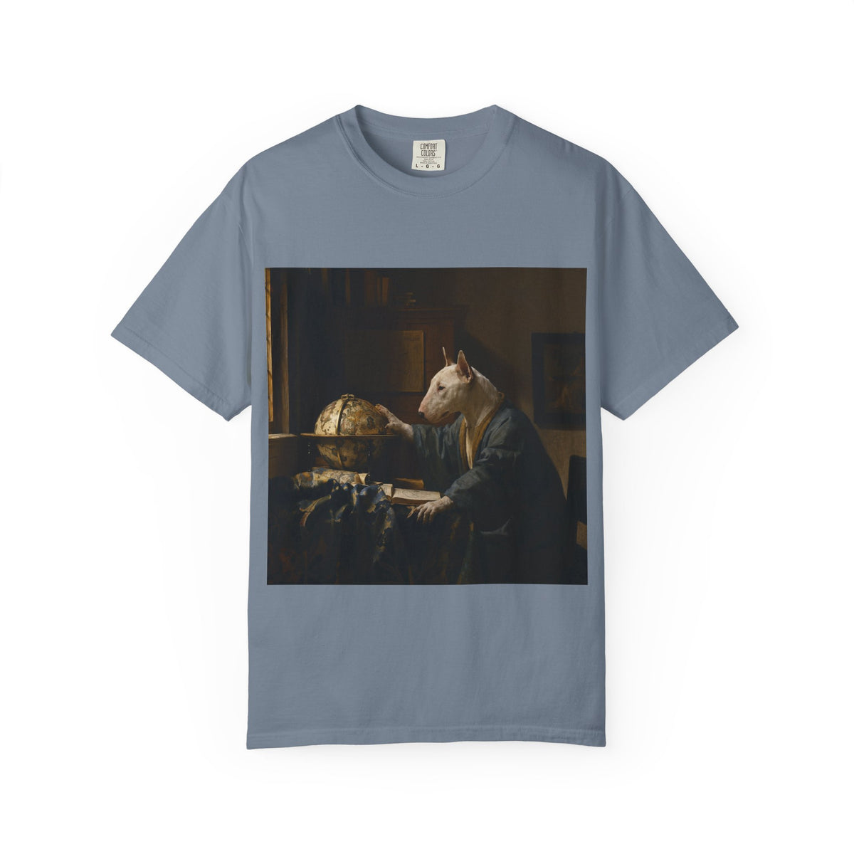 Bull Terrier The Astronomer — after Johannes Vermeer, 1668 | Garment-Dyed Tee