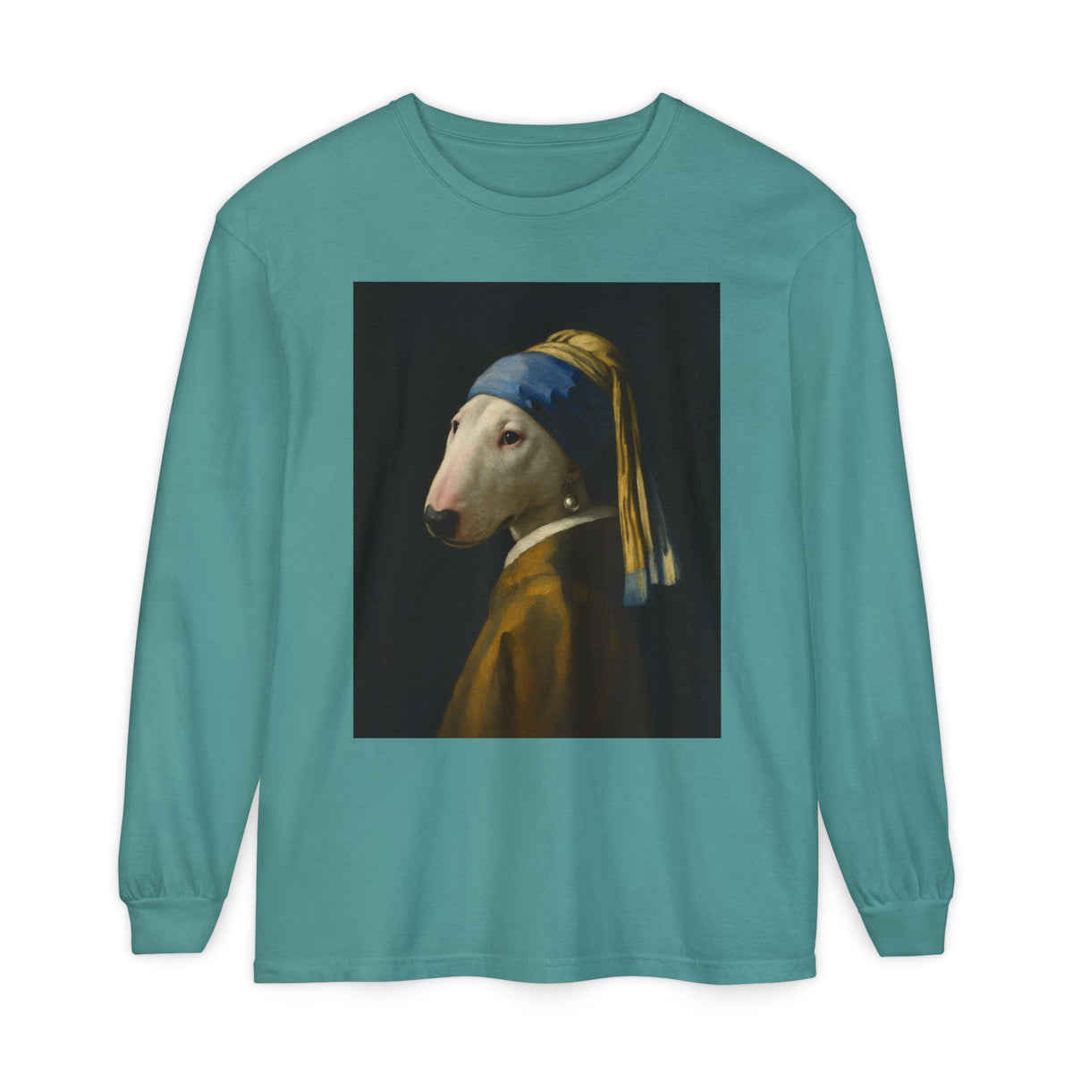 Bull Terrier Girl with a Pearl Earring — after Johannes Vermeer, c.1665 | Long Sleeve