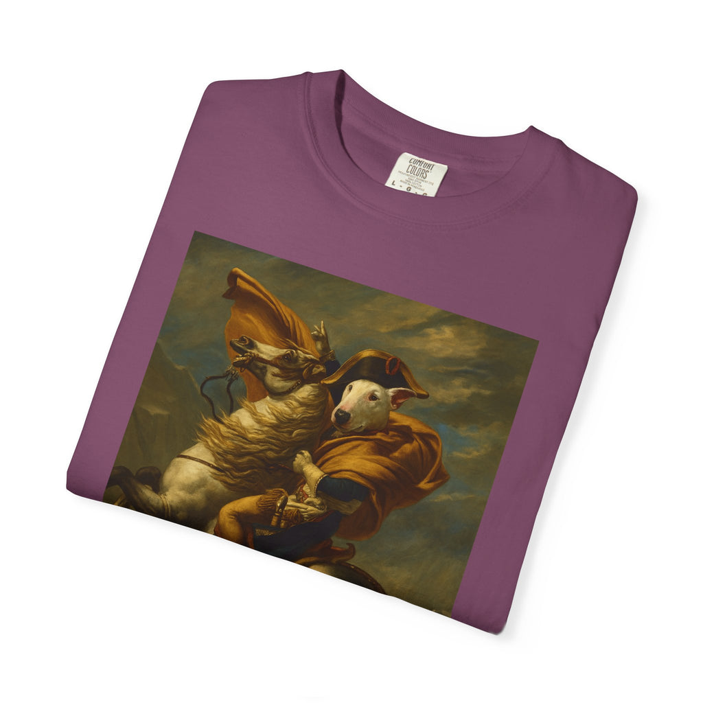 Bull Terrier Napoleon Crossing the Alps — after Jacques-Louis David, 1801 | Garment-Dyed Tee