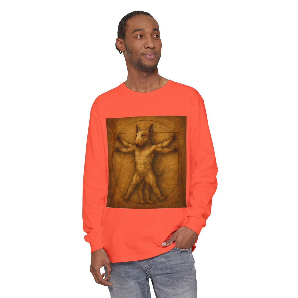 Bull Terrier Vitruvian Man — after Leonardo da Vinci, c.1490 | Long Sleeve