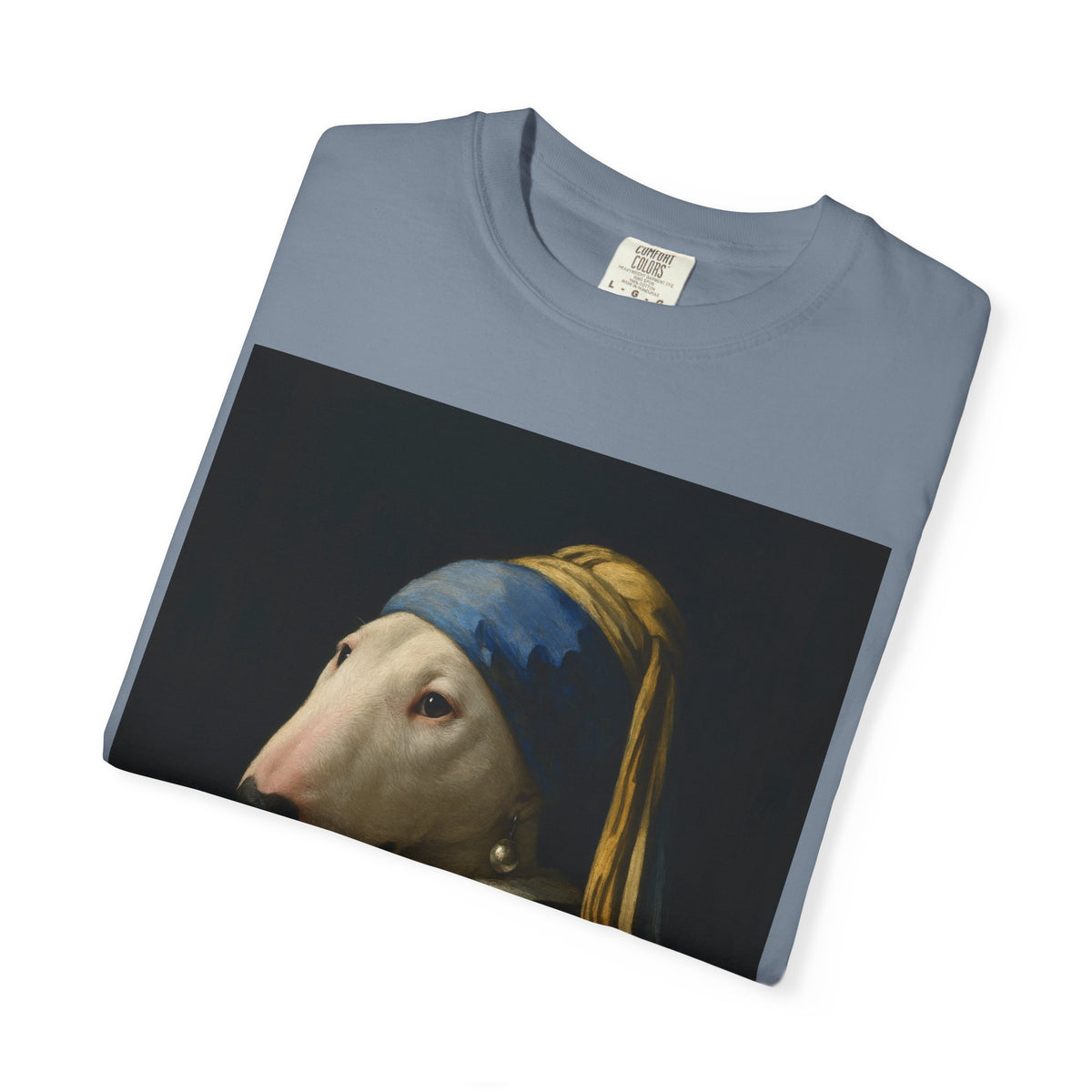 Bull Terrier Girl with a Pearl Earring — after Johannes Vermeer, c.1665 | Garment-Dyed Tee