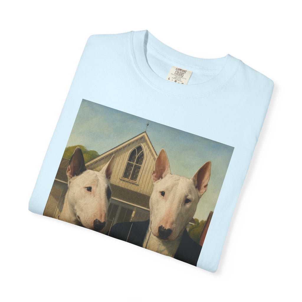 Bull Terrier American Gothic — after Grant Wood, 1930 | Garment-Dyed Tee