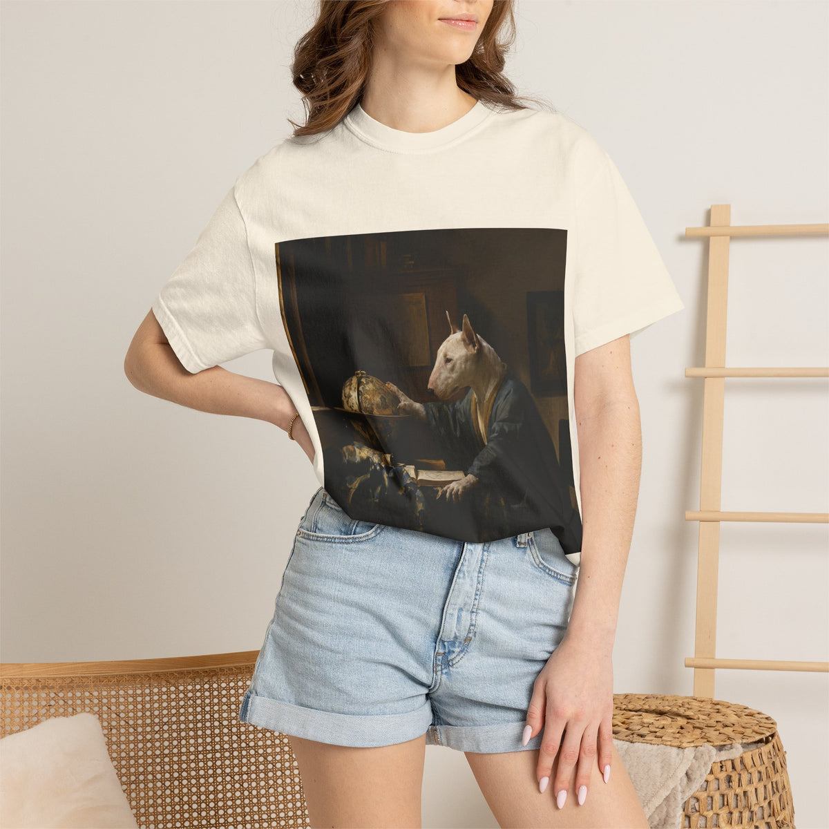 Bull Terrier The Astronomer — after Johannes Vermeer, 1668 | Garment-Dyed Tee