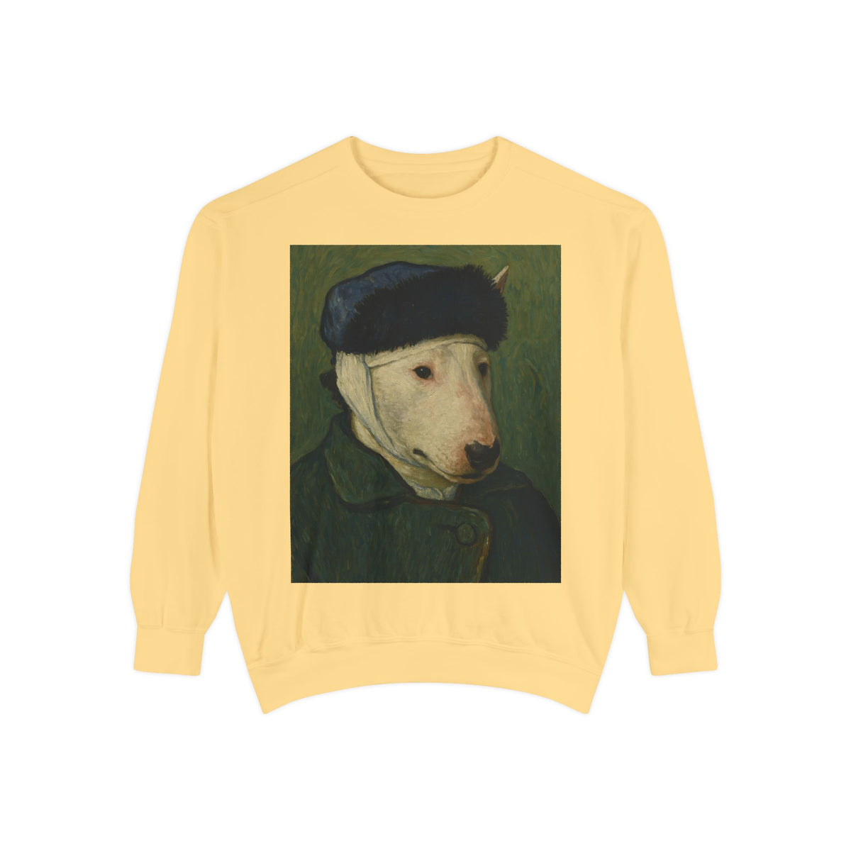 Bull Terrier Self-Portrait with Bandaged Ear — after Vincent van Gogh, 1889 | Crewneck