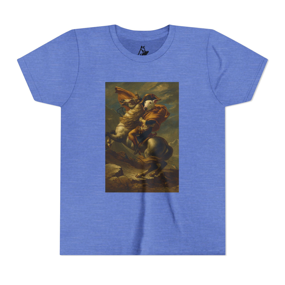 Bull Terrier Napoleon Crossing the Alps — after Jacques-Louis David, 1801 | Youth Tee