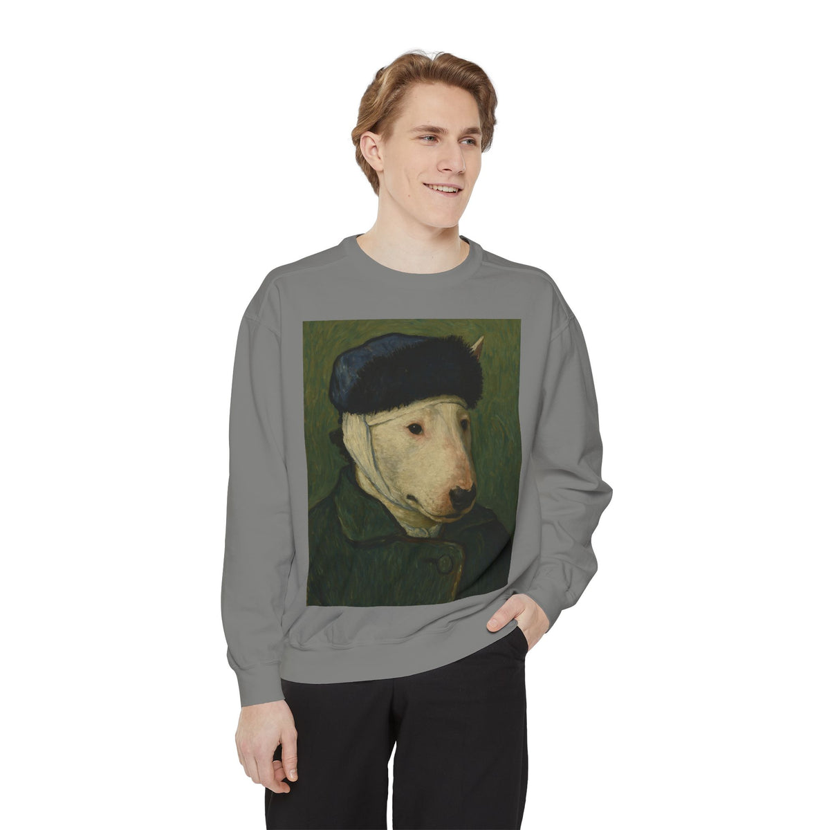 Bull Terrier Self-Portrait with Bandaged Ear — after Vincent van Gogh, 1889 | Crewneck