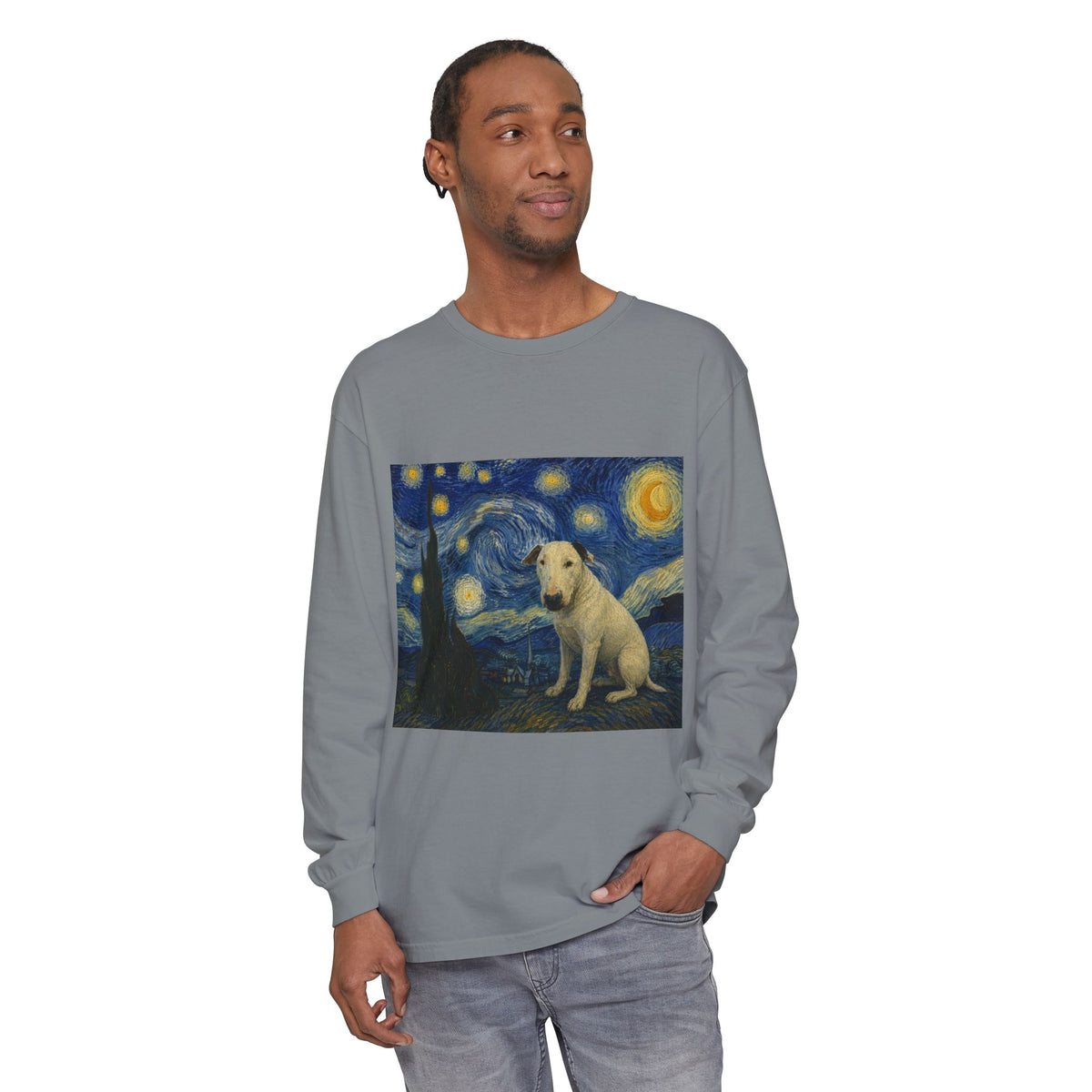 Bull Terrier The Starry Night — after Vincent van Gogh, 1889 | Long Sleeve