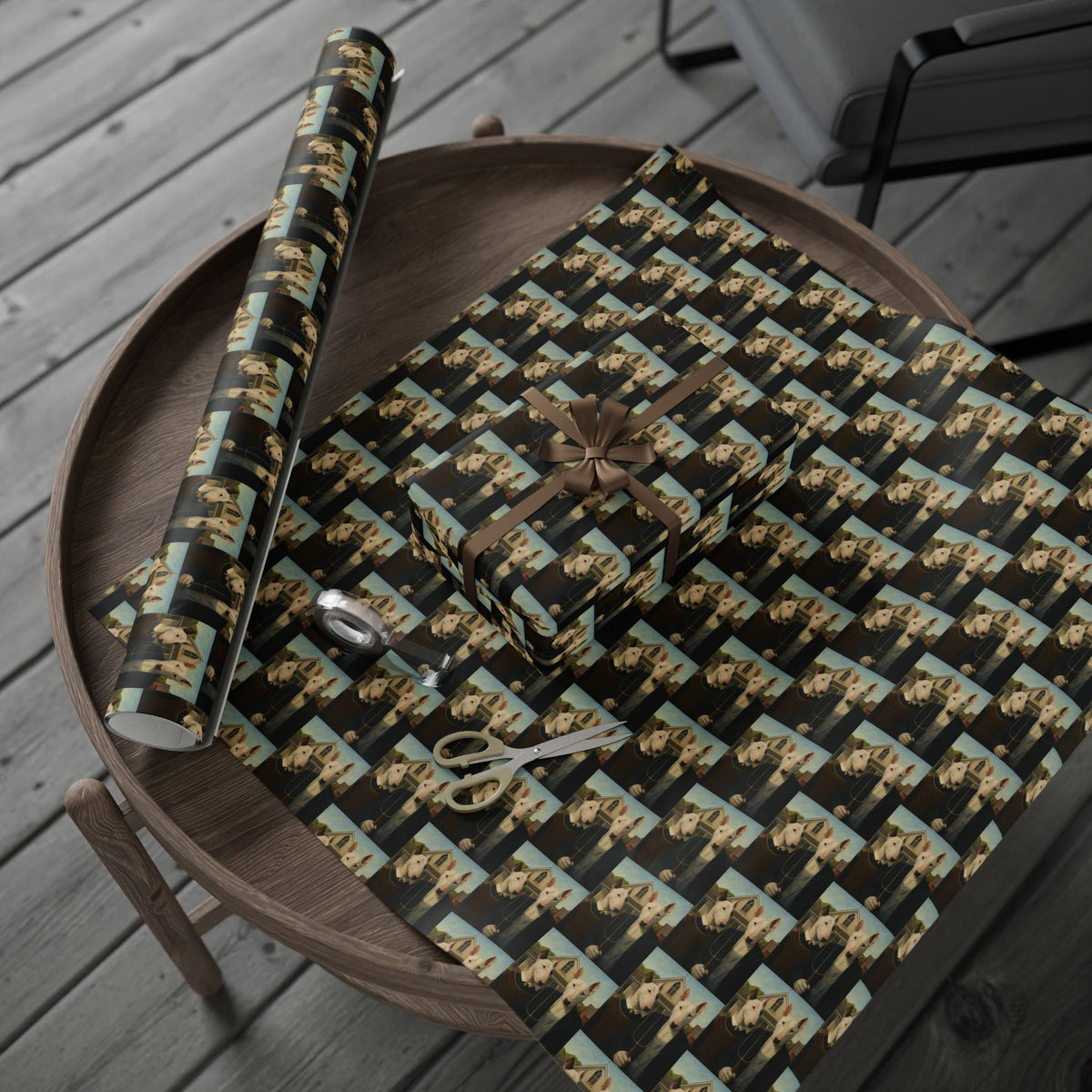 Bull Terrier American Gothic — after Grant Wood, 1930 | Wrapping Paper