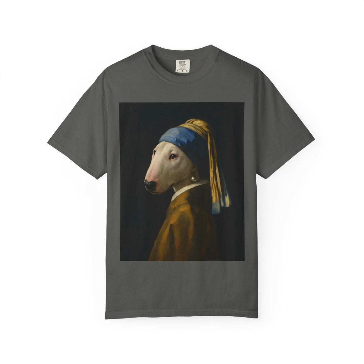 Bull Terrier Girl with a Pearl Earring — after Johannes Vermeer, c.1665 | Garment-Dyed Tee