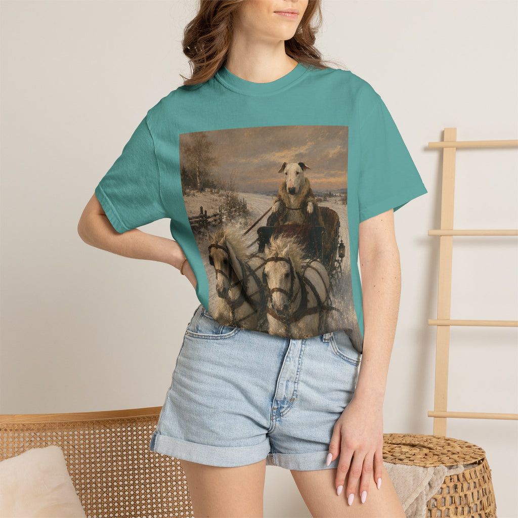 Bull Terrier Sleigh Ride — after Alfred Wierusz-Kowalski, c.1890 | Garment-Dyed Tee