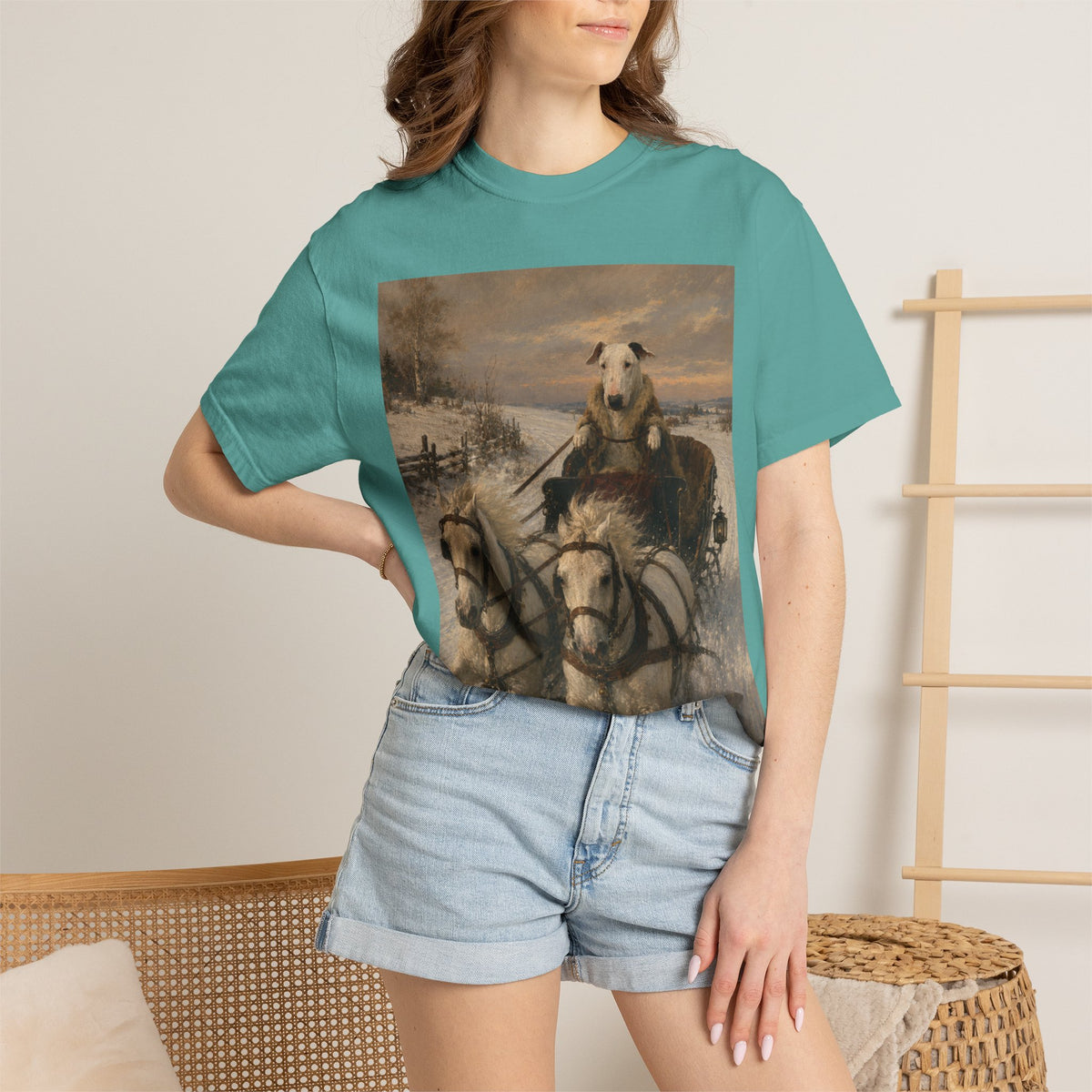 Bull Terrier Sleigh Ride — after Alfred Wierusz-Kowalski, c.1890 | Garment-Dyed Tee