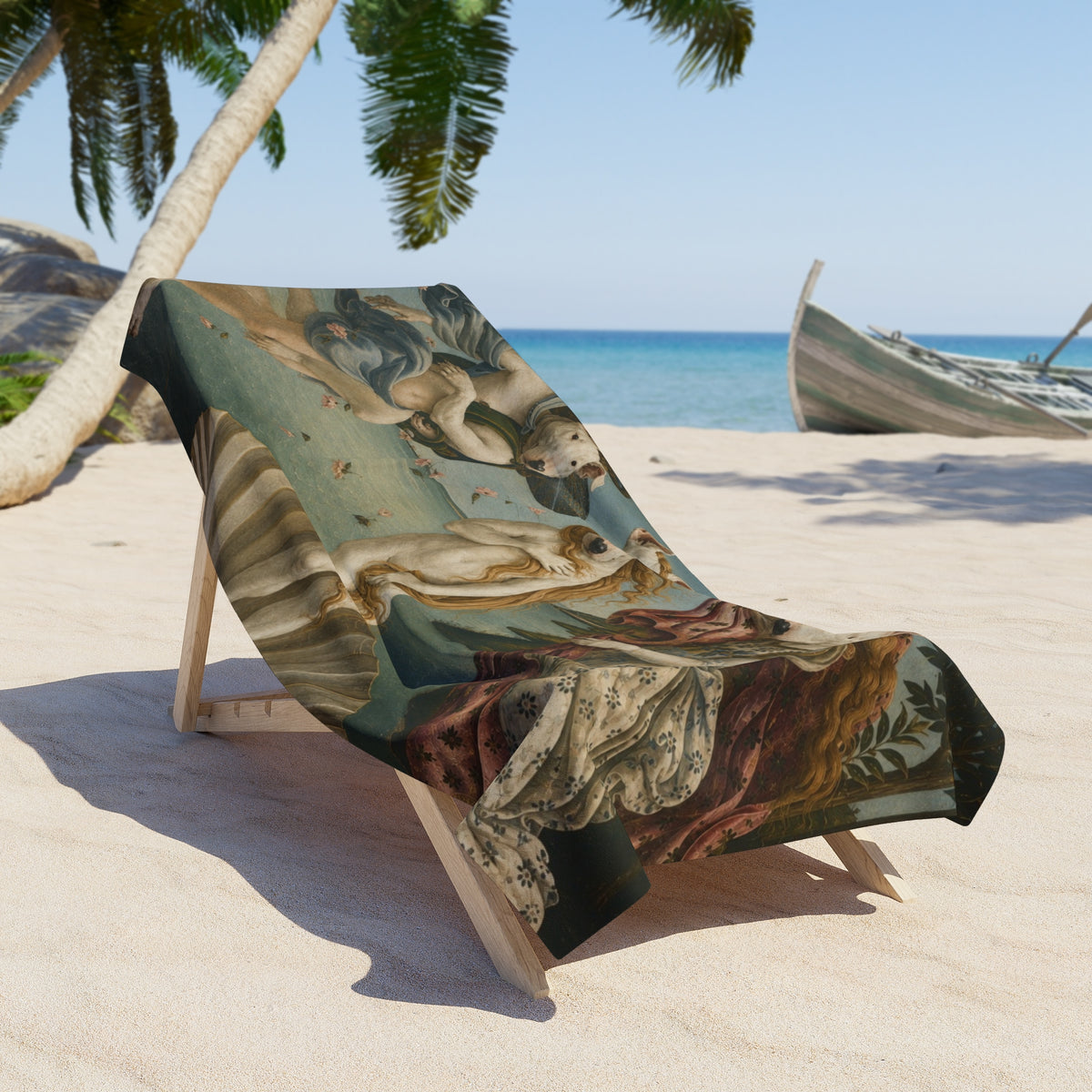 Bull Terrier The Birth of Venus — after Sandro Botticelli, c.1485 | Beach Towel