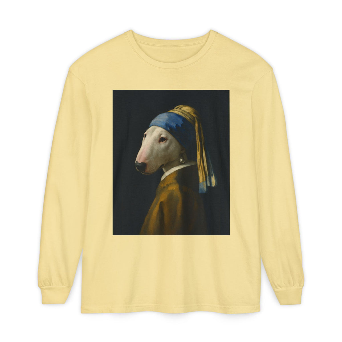Bull Terrier Girl with a Pearl Earring — after Johannes Vermeer, c.1665 | Long Sleeve