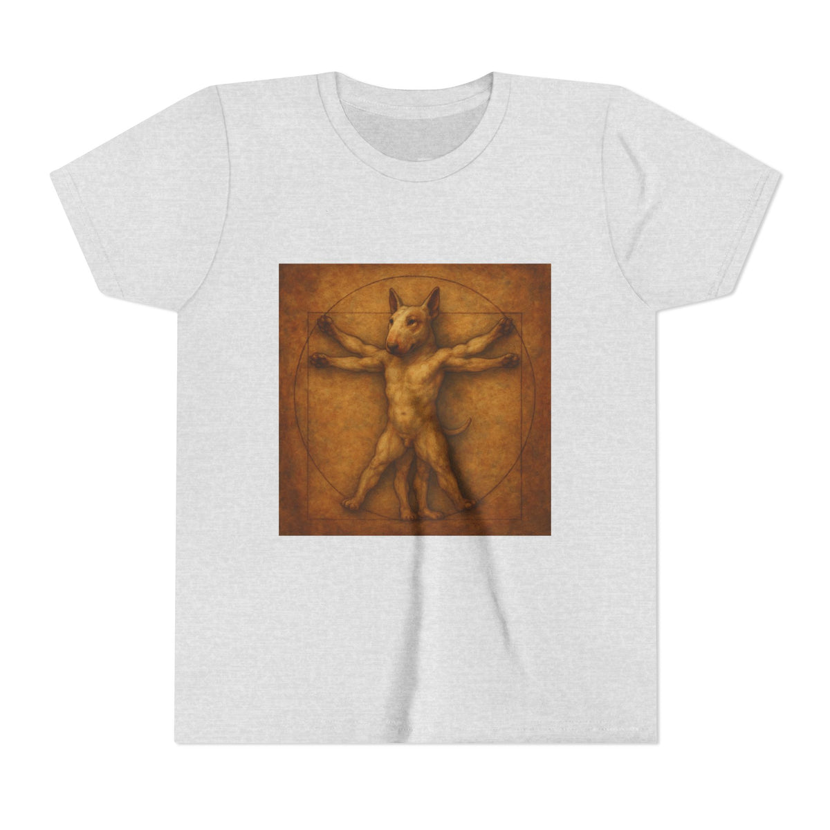 Bull Terrier Vitruvian Man — after Leonardo da Vinci, c.1490 | Youth Tee