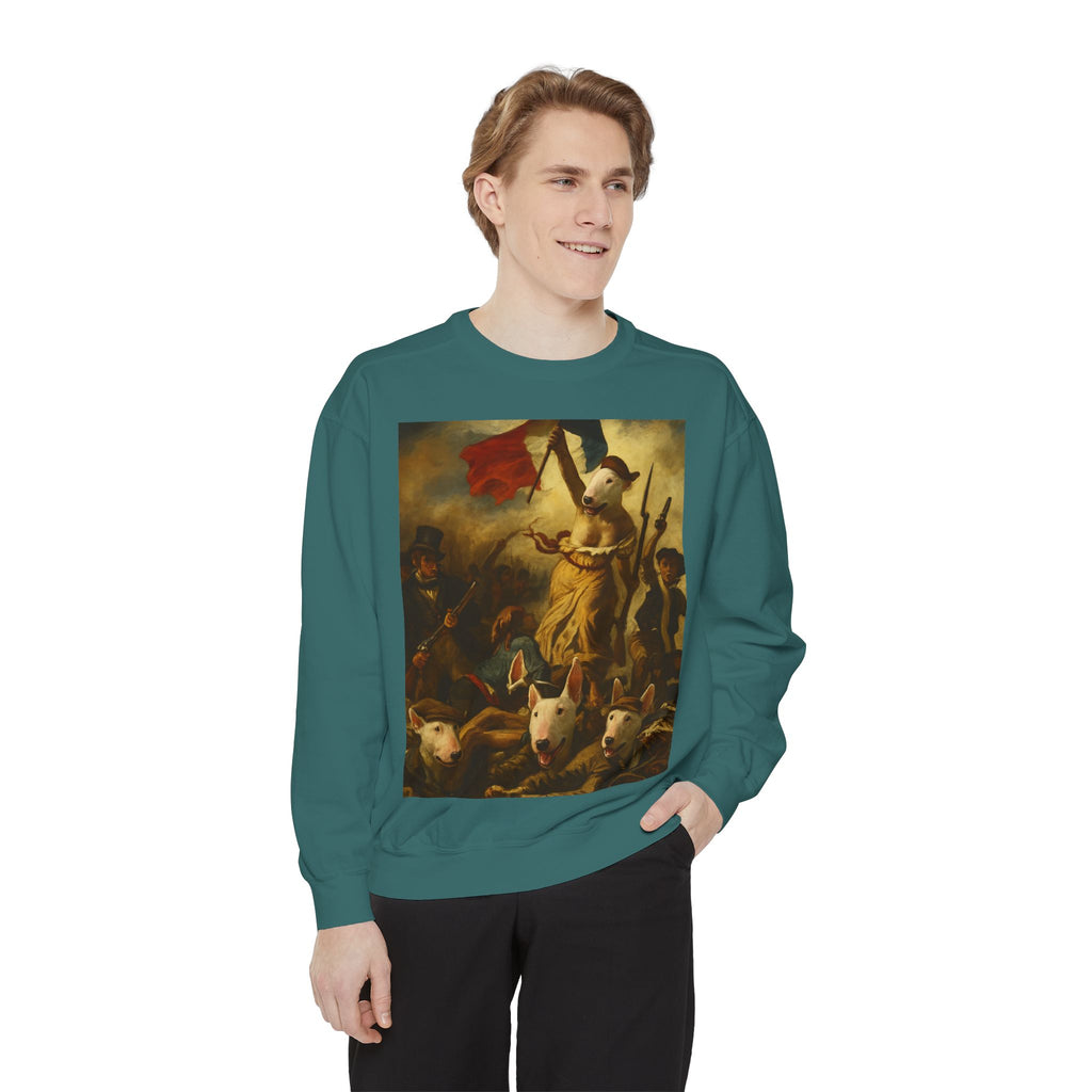 Bull Terrier Liberty Leading the People — after Eugene Delacroix, 1830 | Crewneck