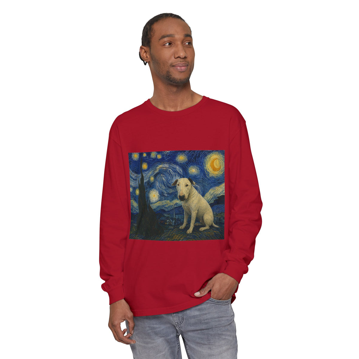 Bull Terrier The Starry Night — after Vincent van Gogh, 1889 | Long Sleeve